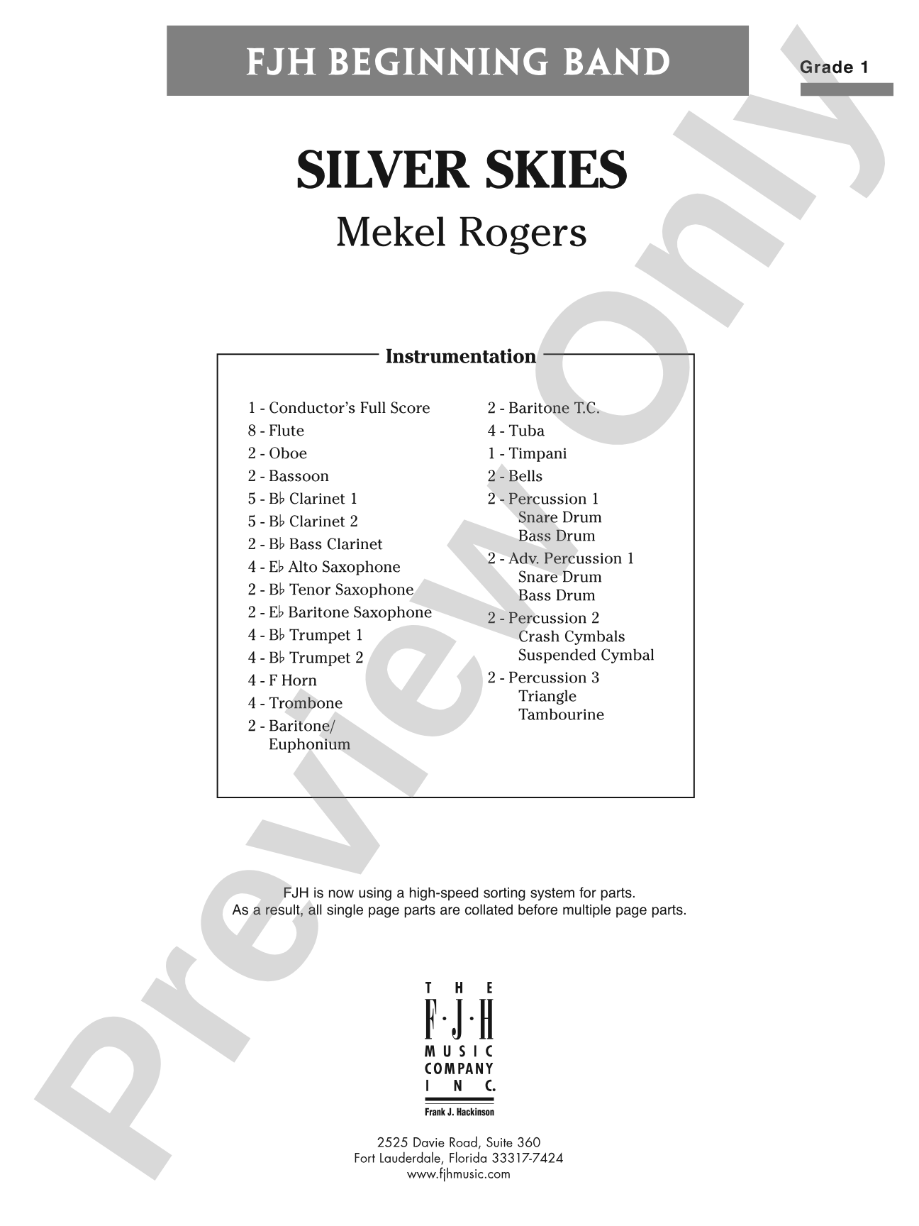 Silver Skies: Concert Band Conductor Score & Parts