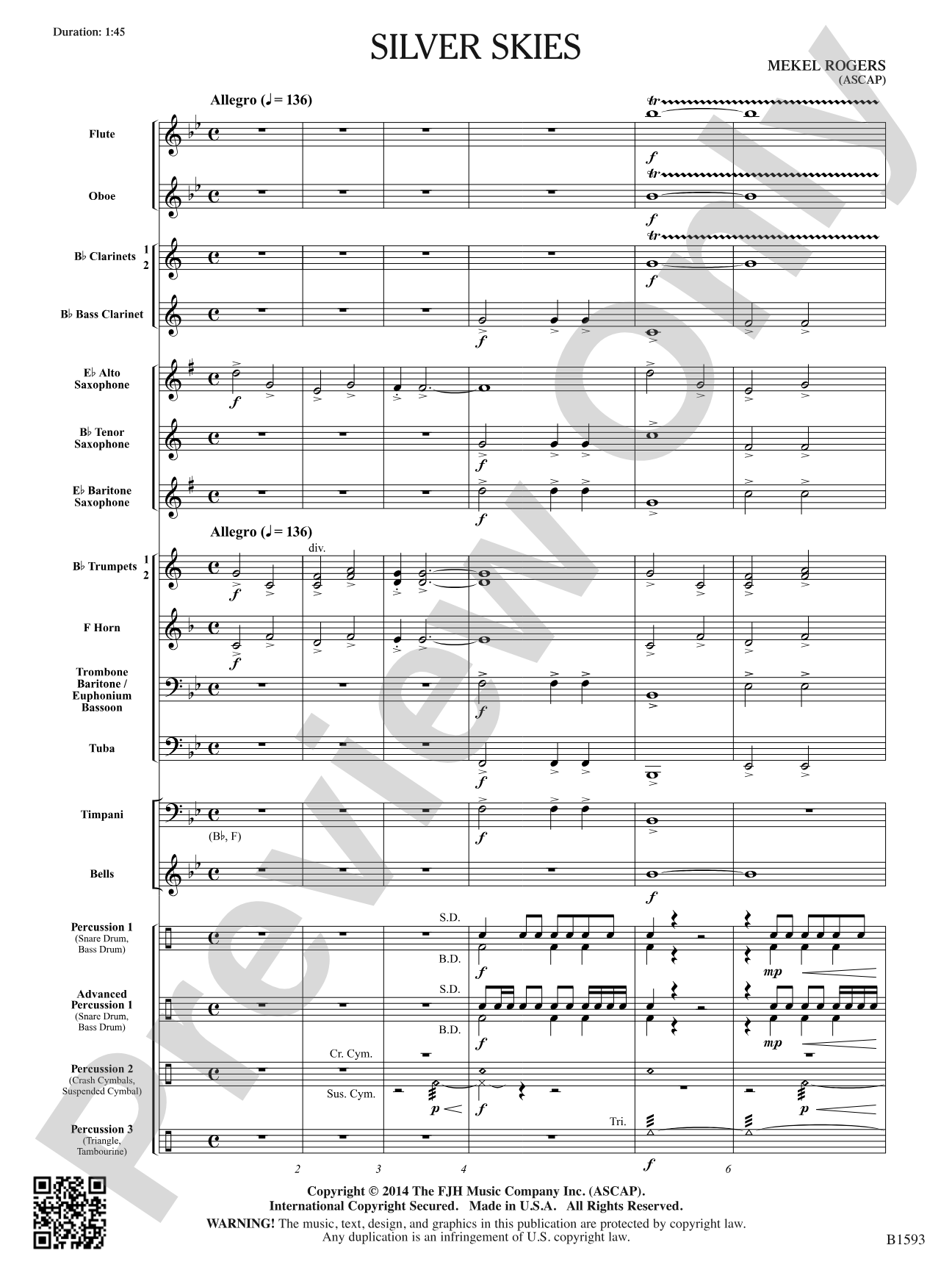 Silver Skies: Concert Band Conductor Score & Parts