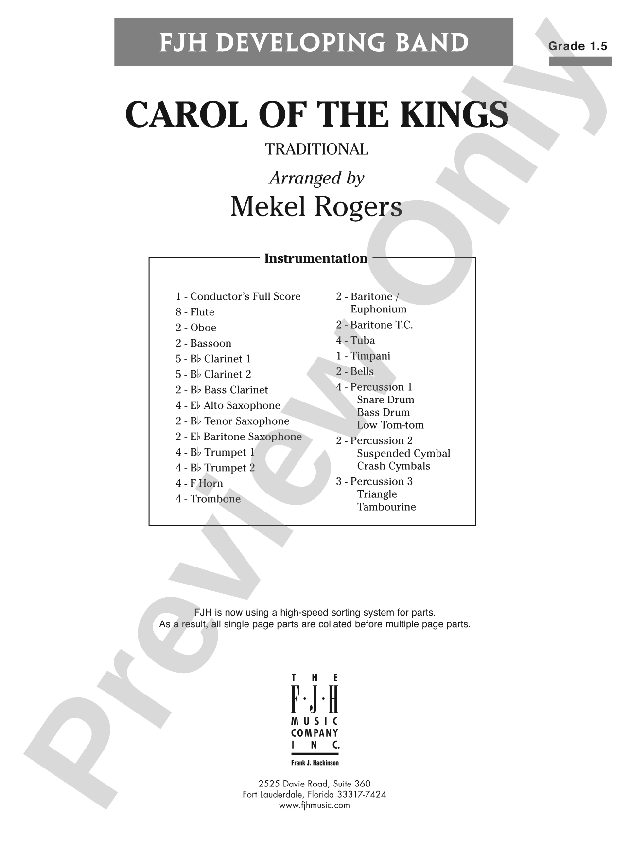Carol of the Kings: Concert Band Conductor Score & Parts