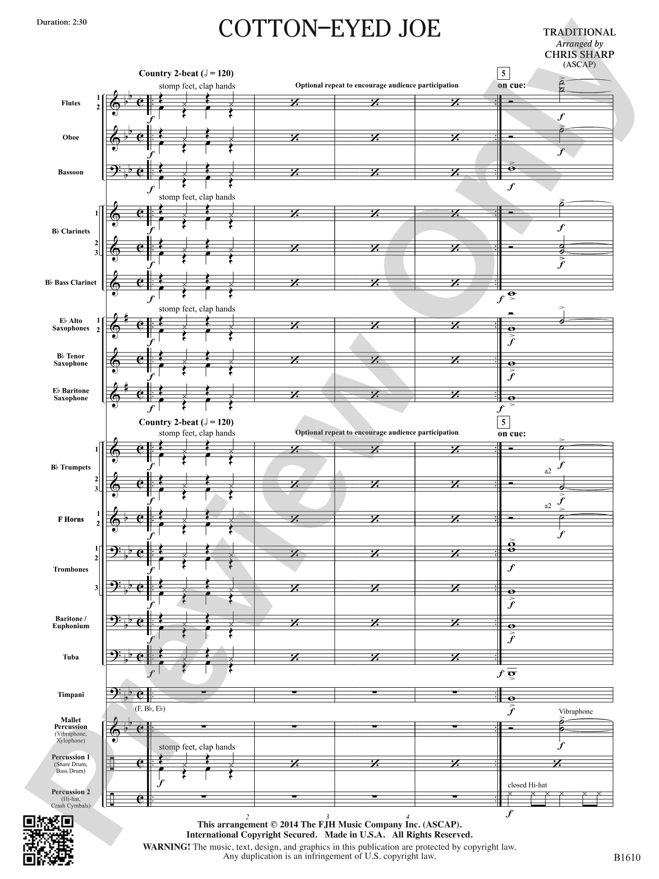Cotton-Eyed Joe: Concert Band Conductor Score & Parts