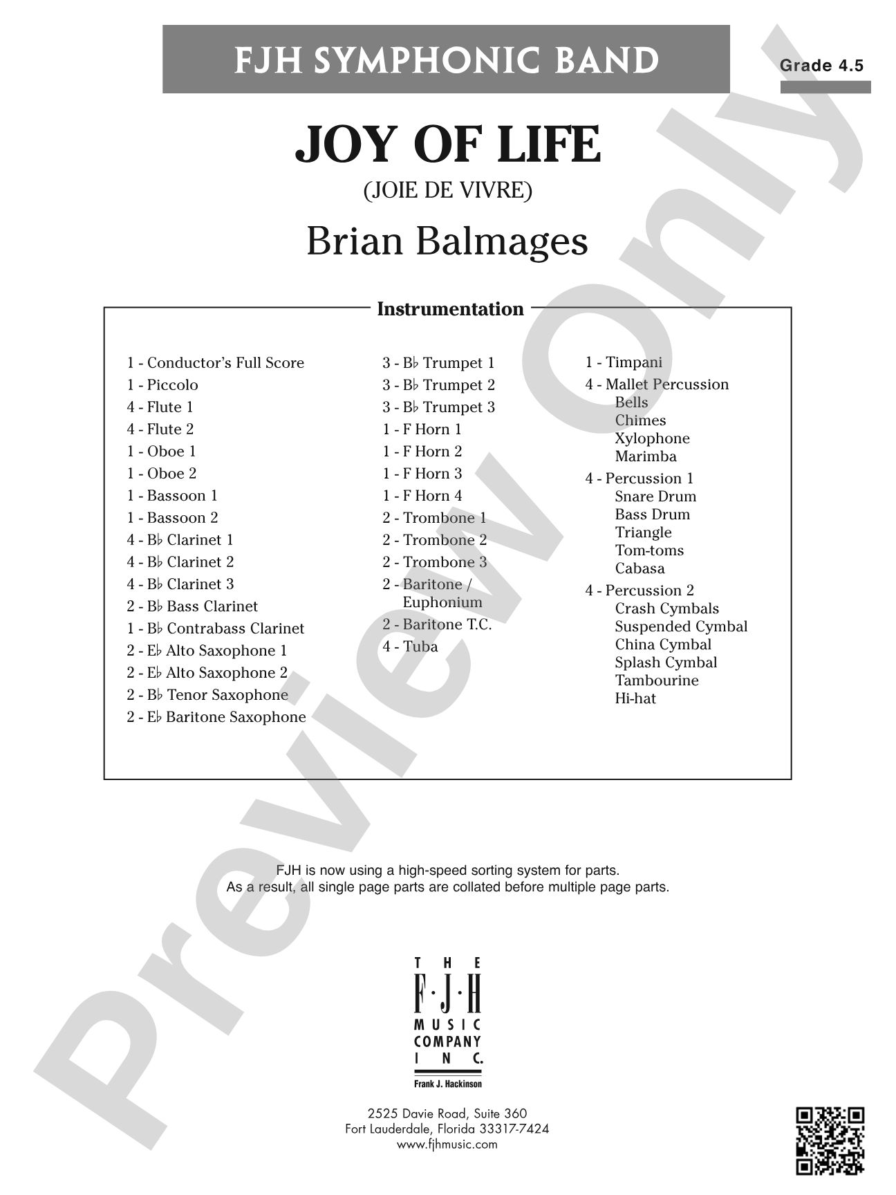 Joy of Life: Concert Band Conductor Score & Parts