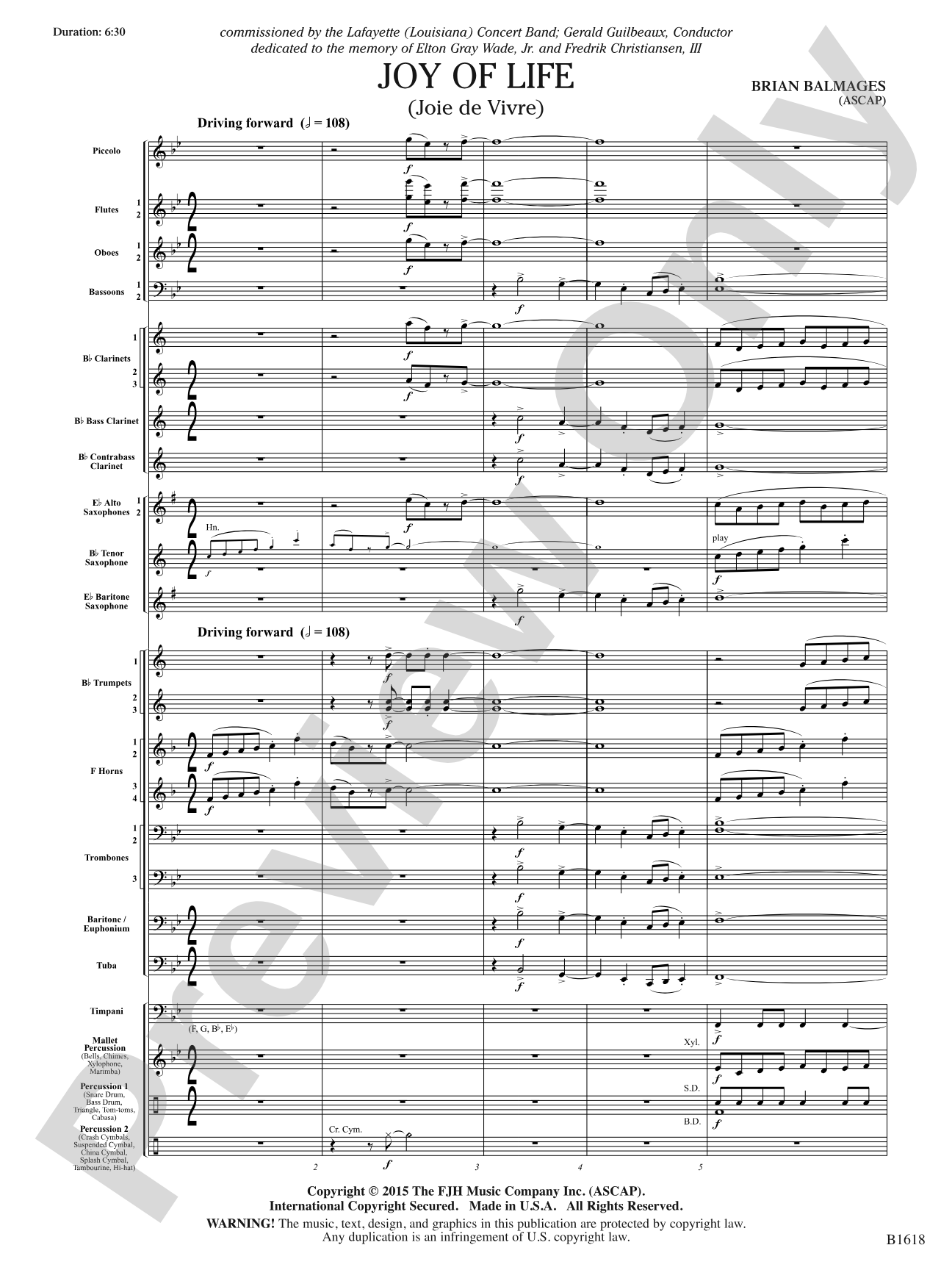 Joy of Life: Concert Band Conductor Score & Parts