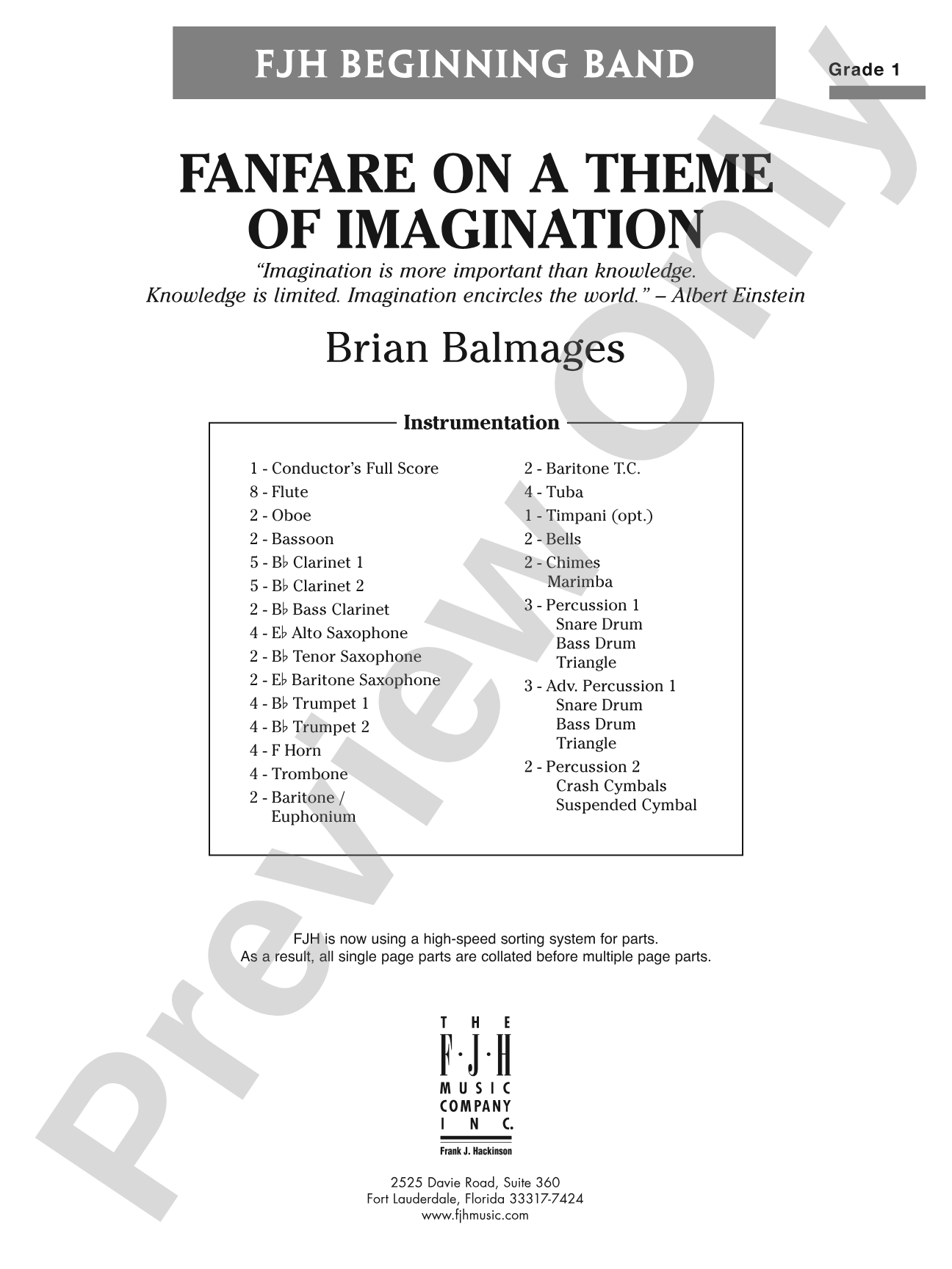 Fanfare on a Theme of Imagination: Concert Band Conductor Score & Parts