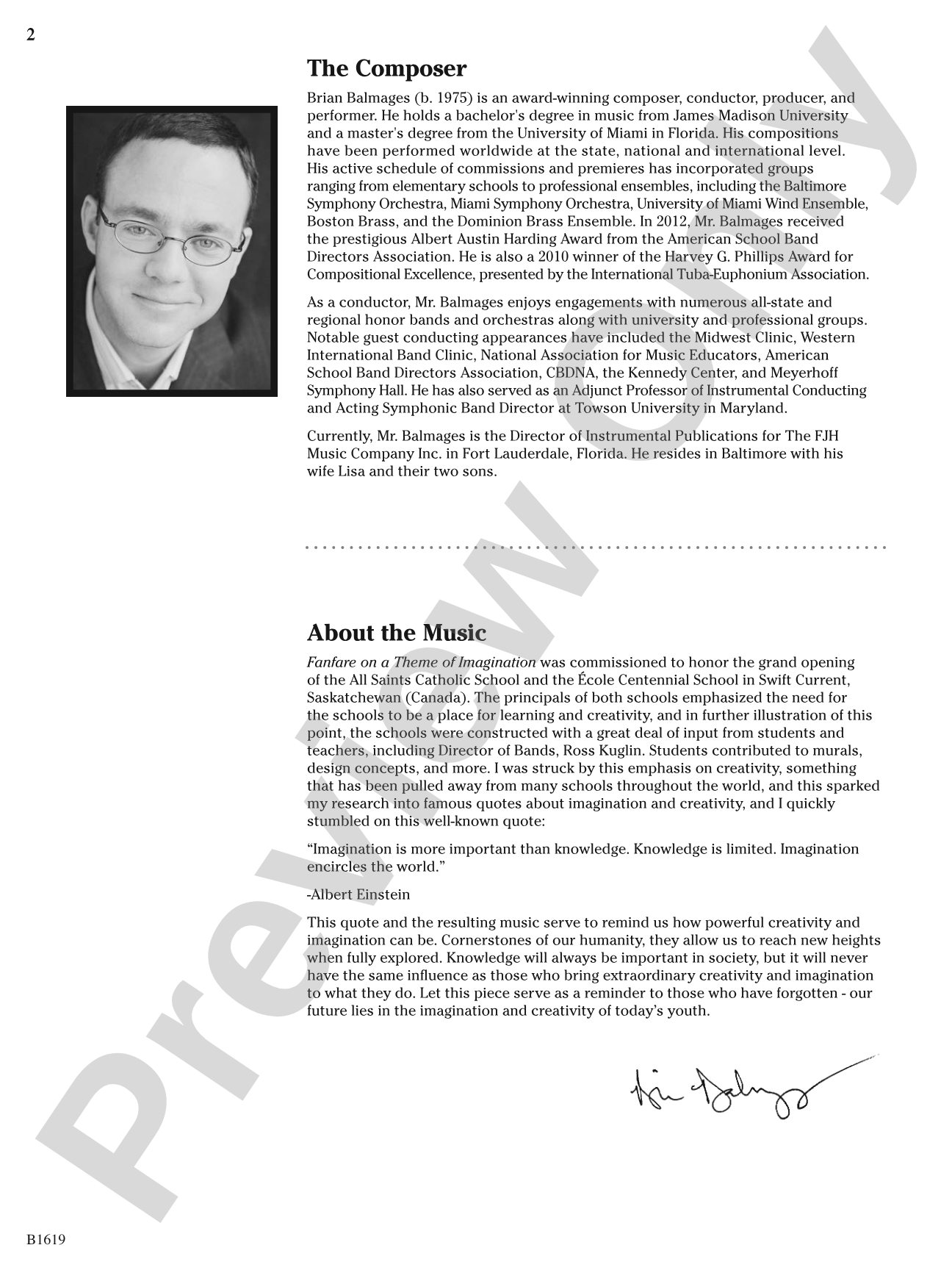 Fanfare on a Theme of Imagination: Concert Band Conductor Score & Parts