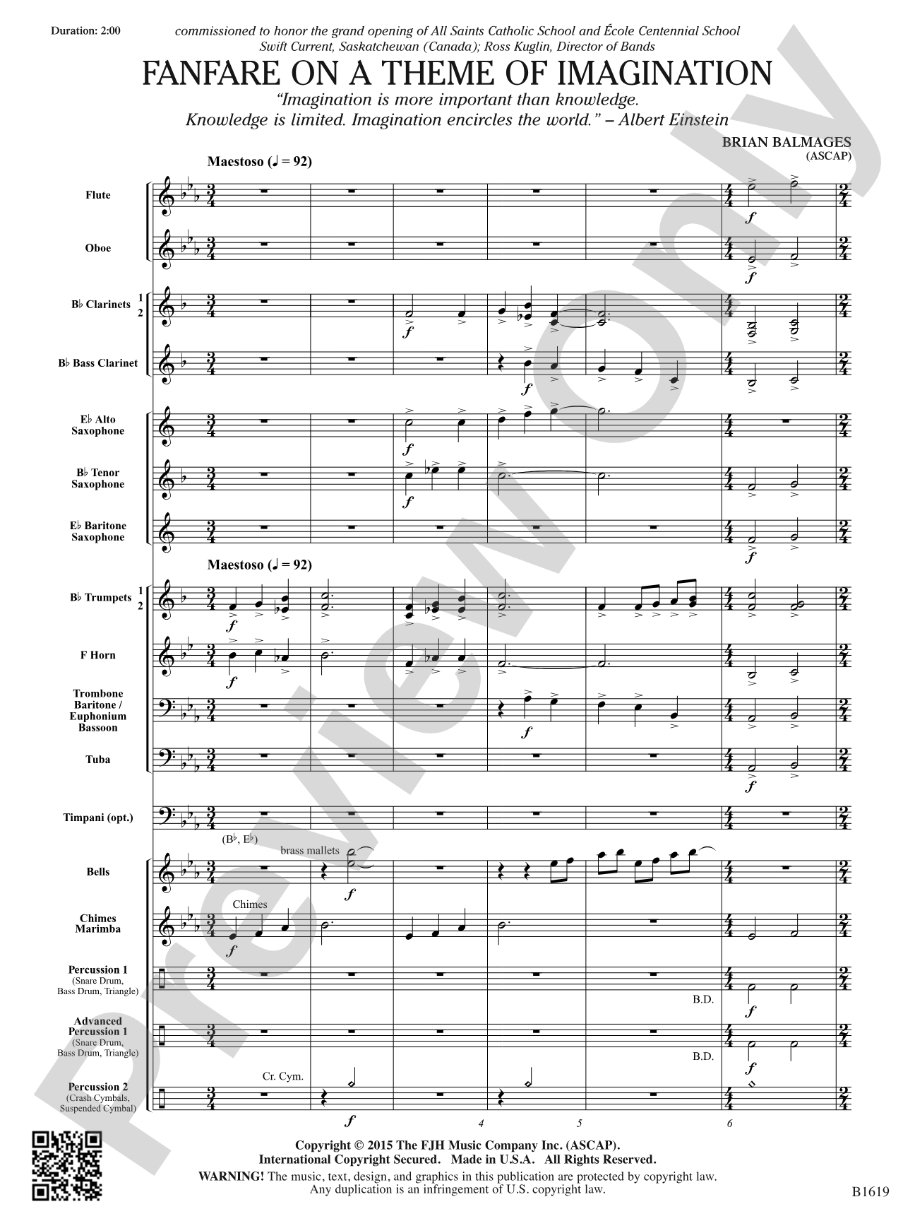 Fanfare on a Theme of Imagination: Concert Band Conductor Score & Parts