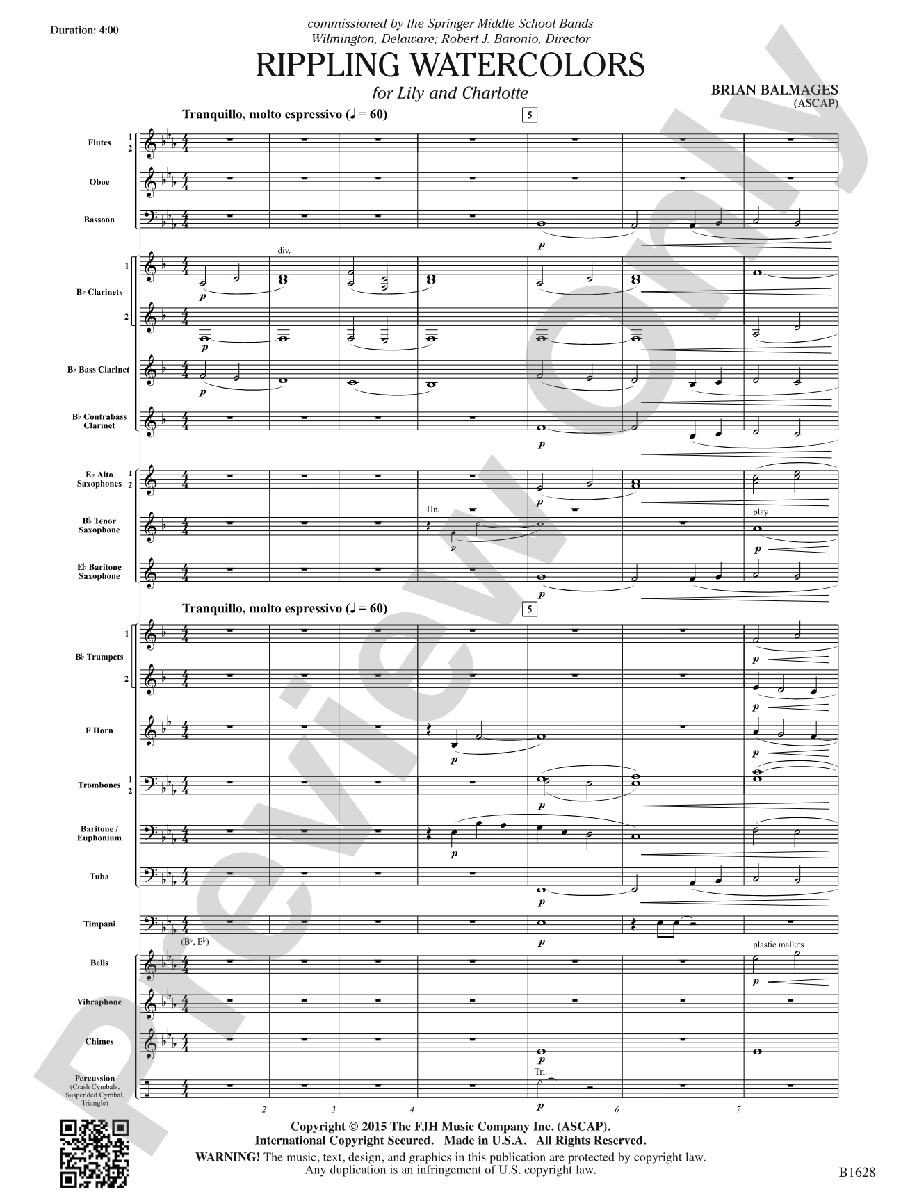 Rippling Watercolors: Concert Band Conductor Score & Parts