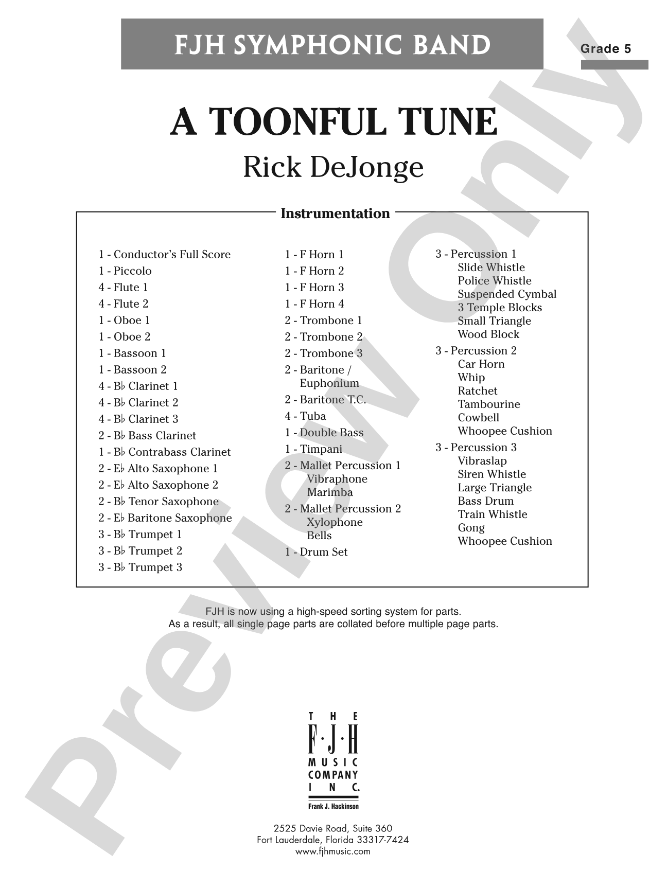 A Toonful Tune: Concert Band Conductor Score & Parts