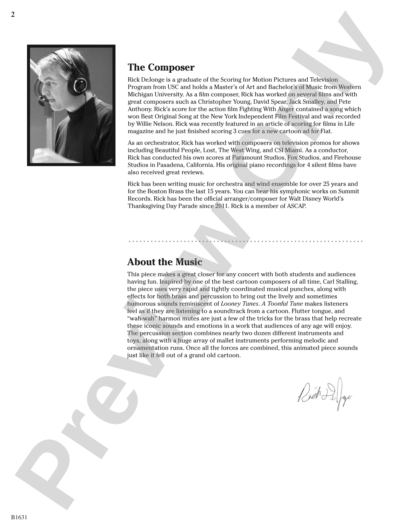A Toonful Tune: Concert Band Conductor Score & Parts