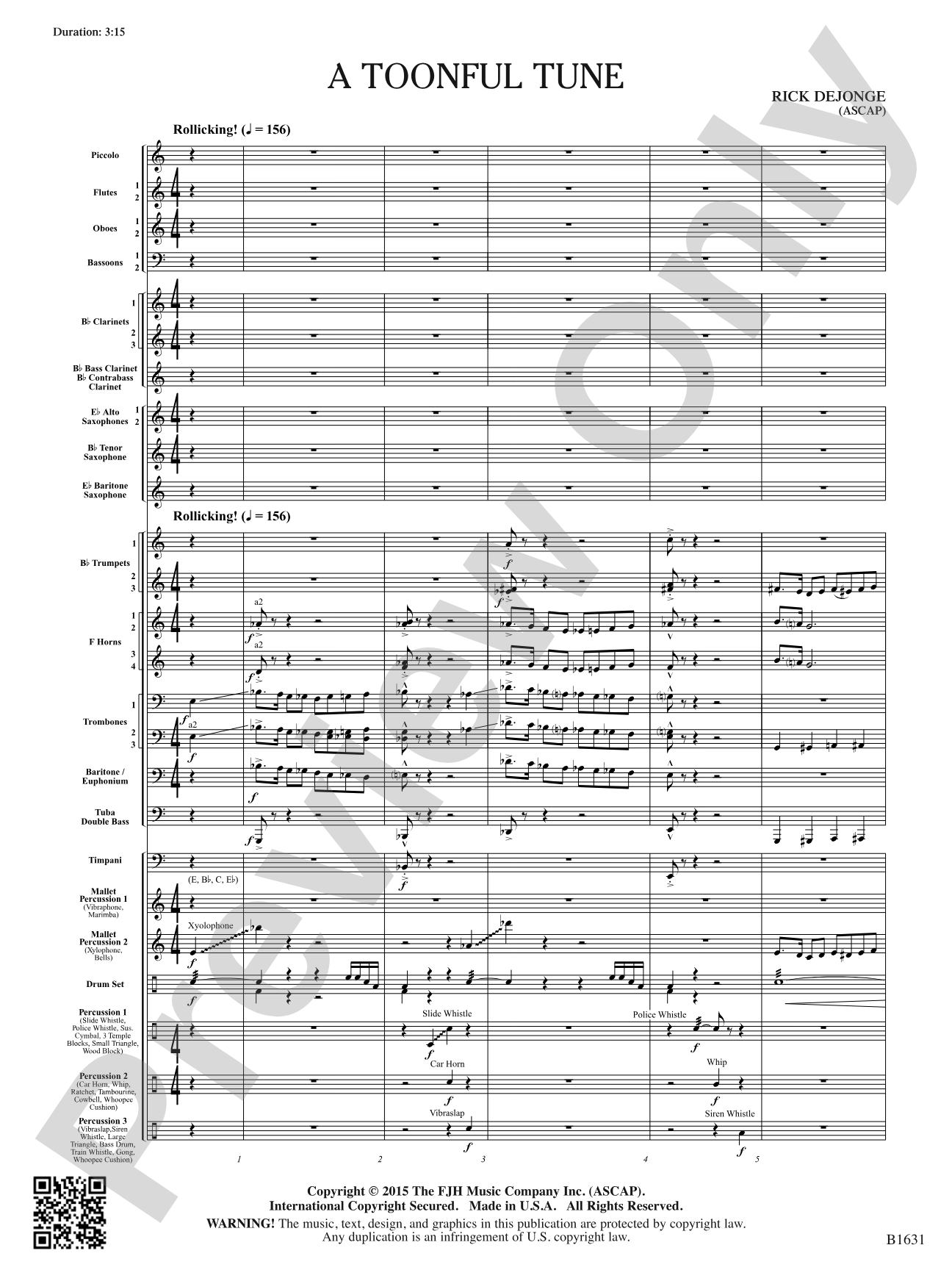 A Toonful Tune: Concert Band Conductor Score & Parts