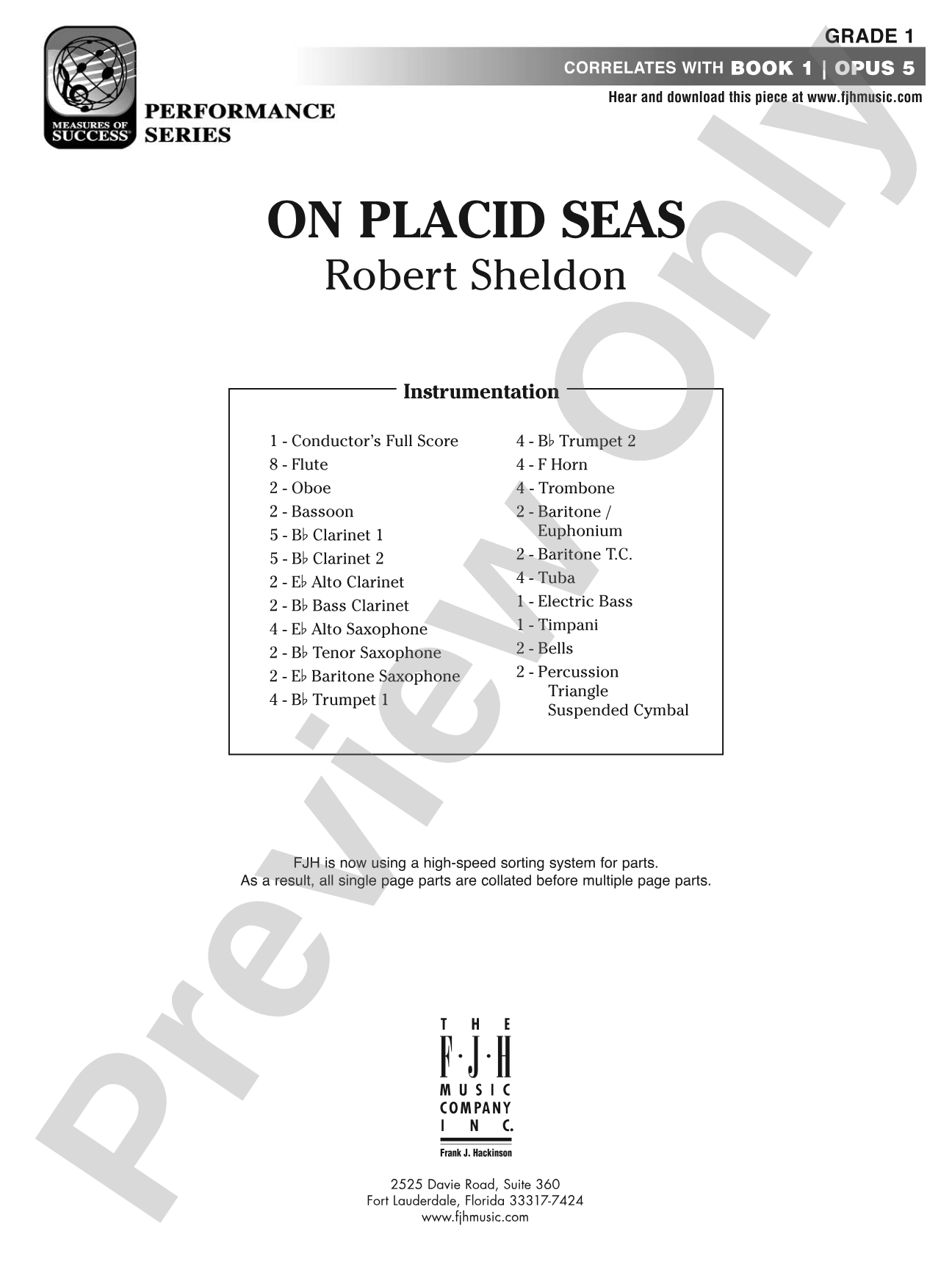On Placid Seas: Concert Band Conductor Score & Parts
