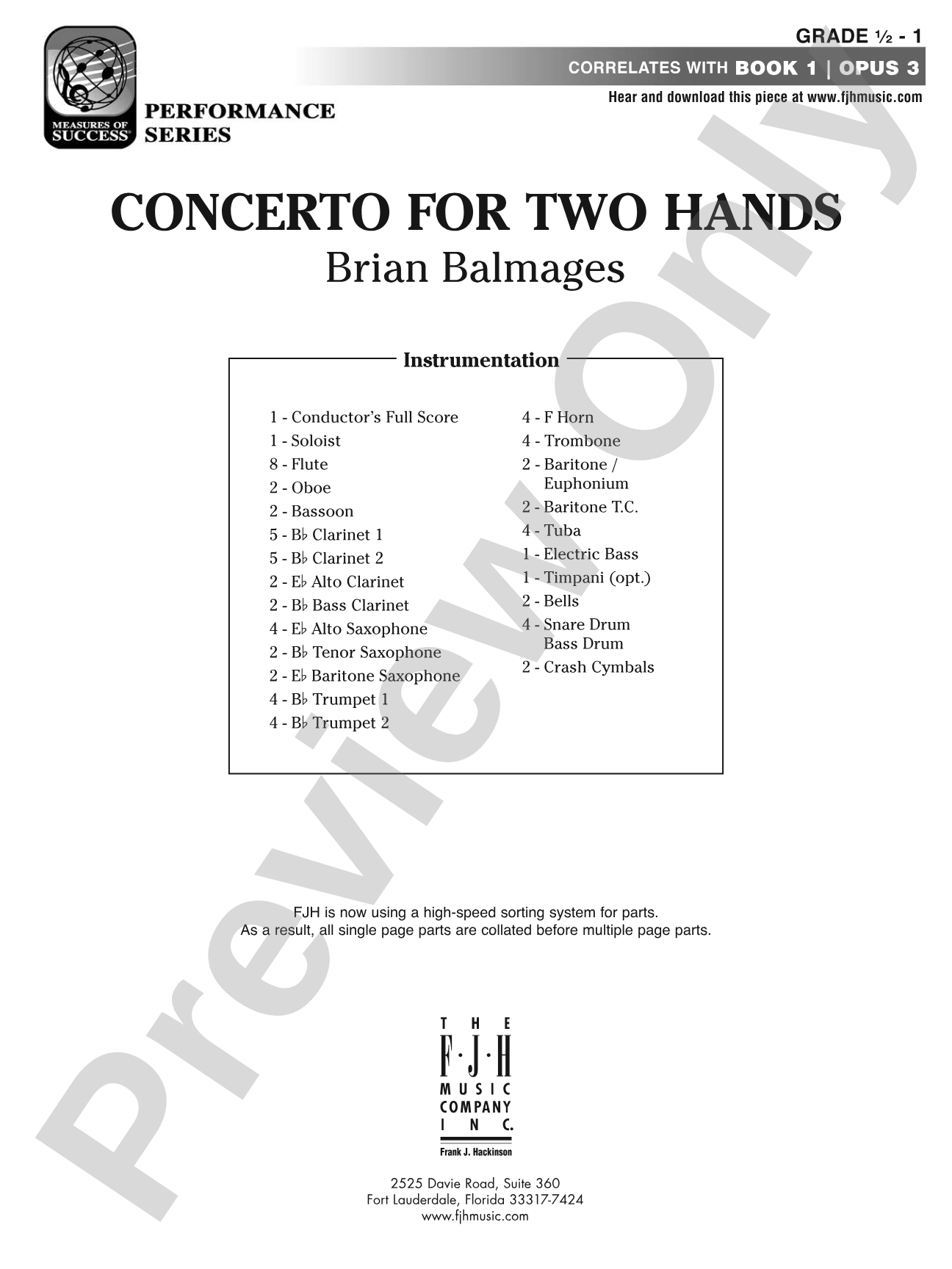 Concerto for Two Hands: Concert Band Conductor Score & Parts
