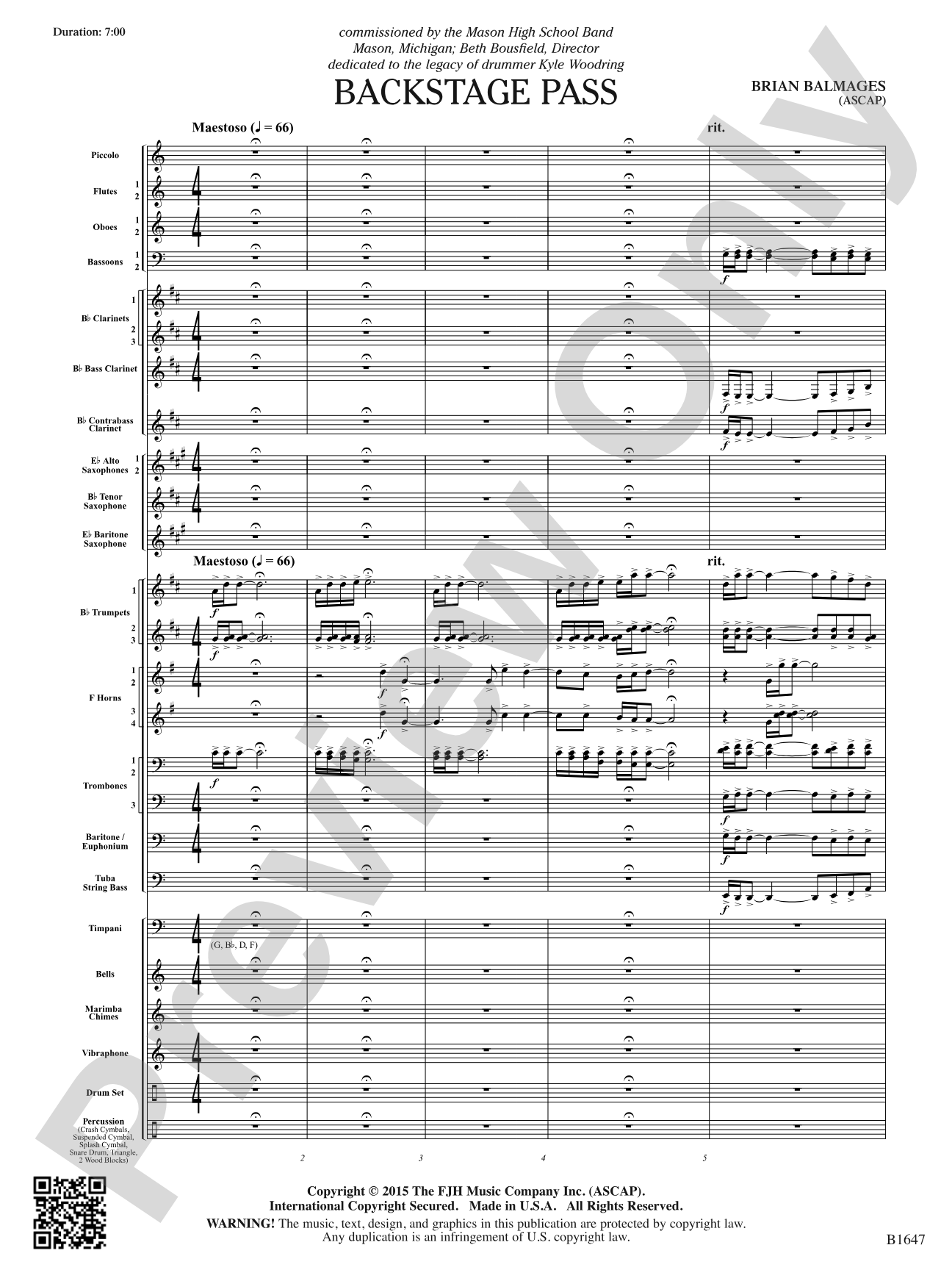 Backstage Pass: Concert Band Conductor Score & Parts
