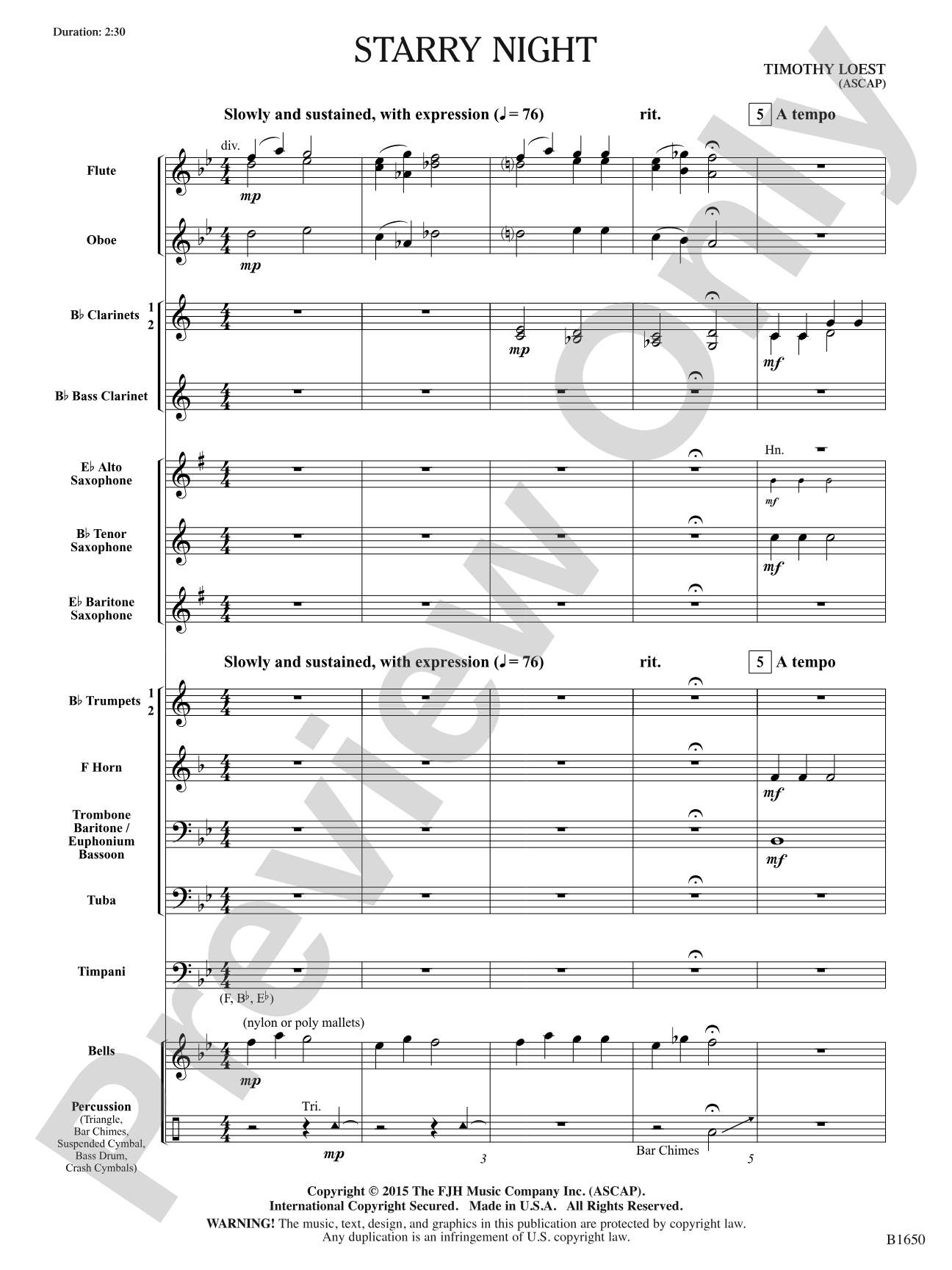 Starry Night: Concert Band Conductor Score & Parts