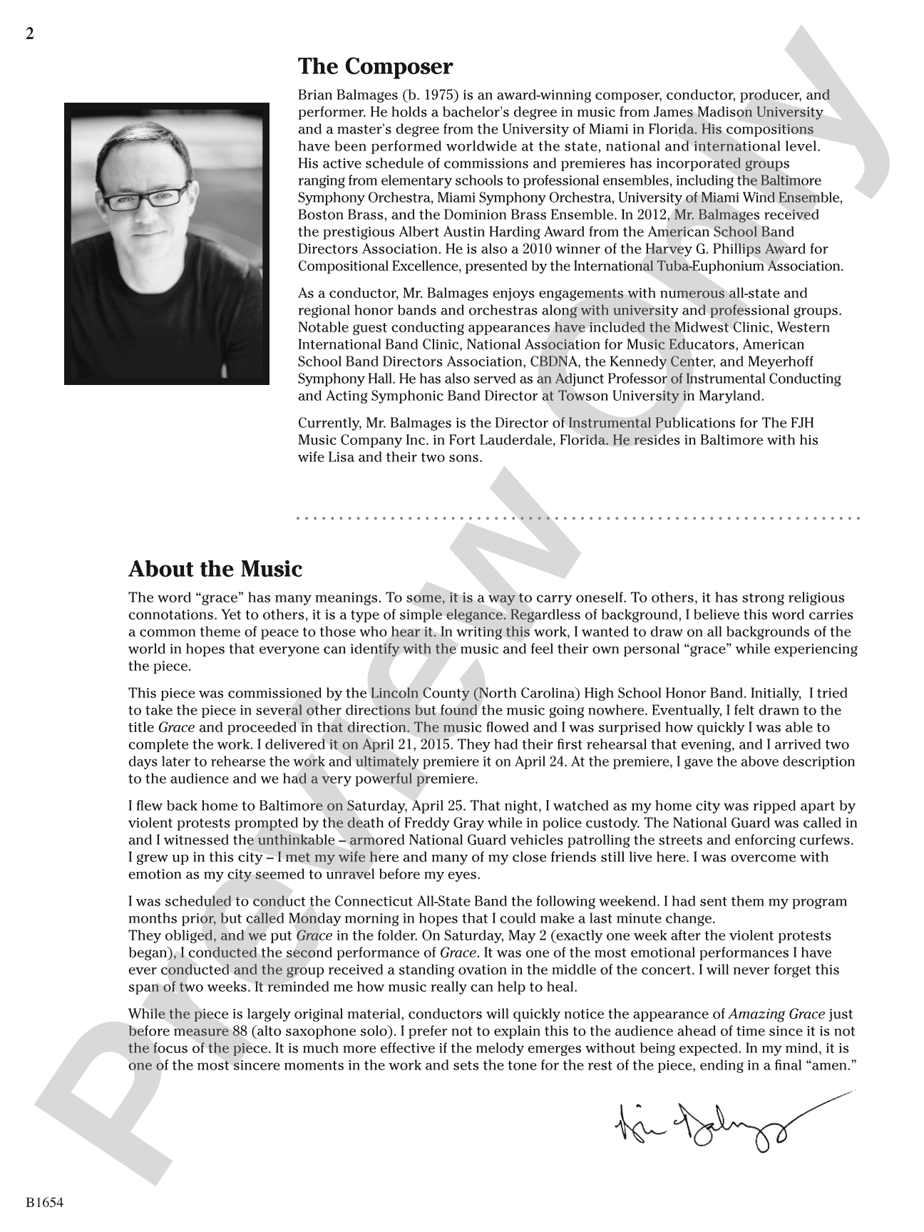 Grace: Concert Band Conductor Score & Parts