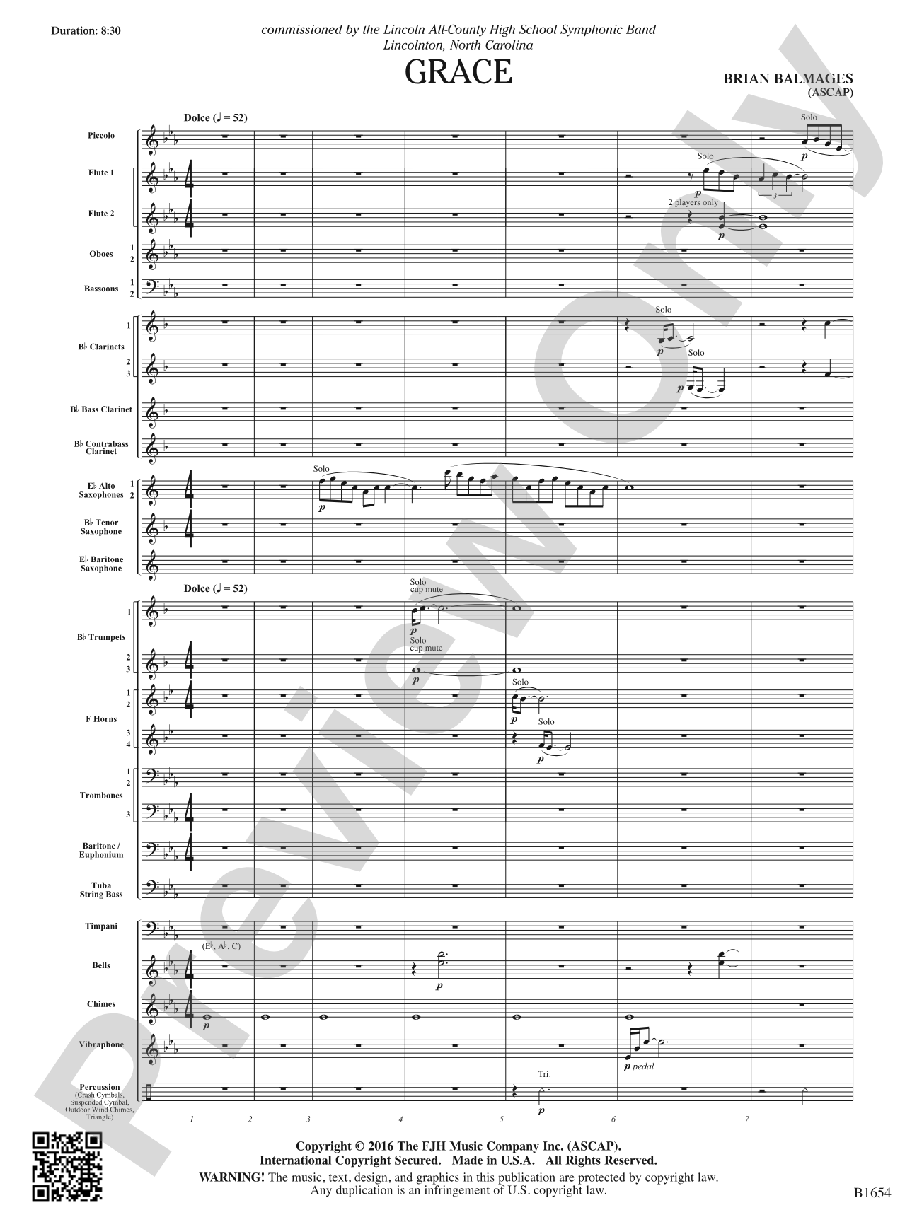 Grace: Concert Band Conductor Score & Parts