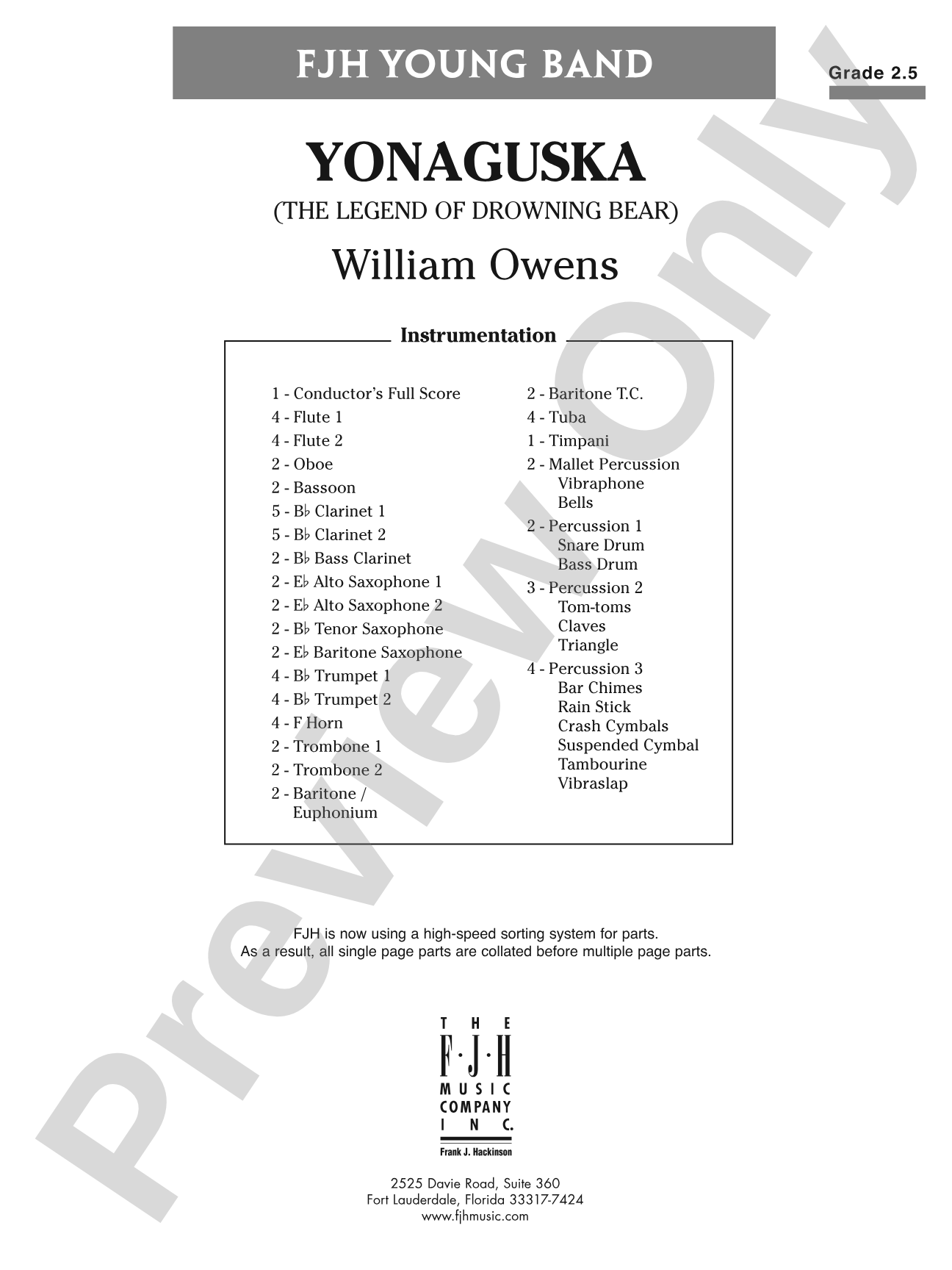 Yonaguska: Concert Band Conductor Score & Parts