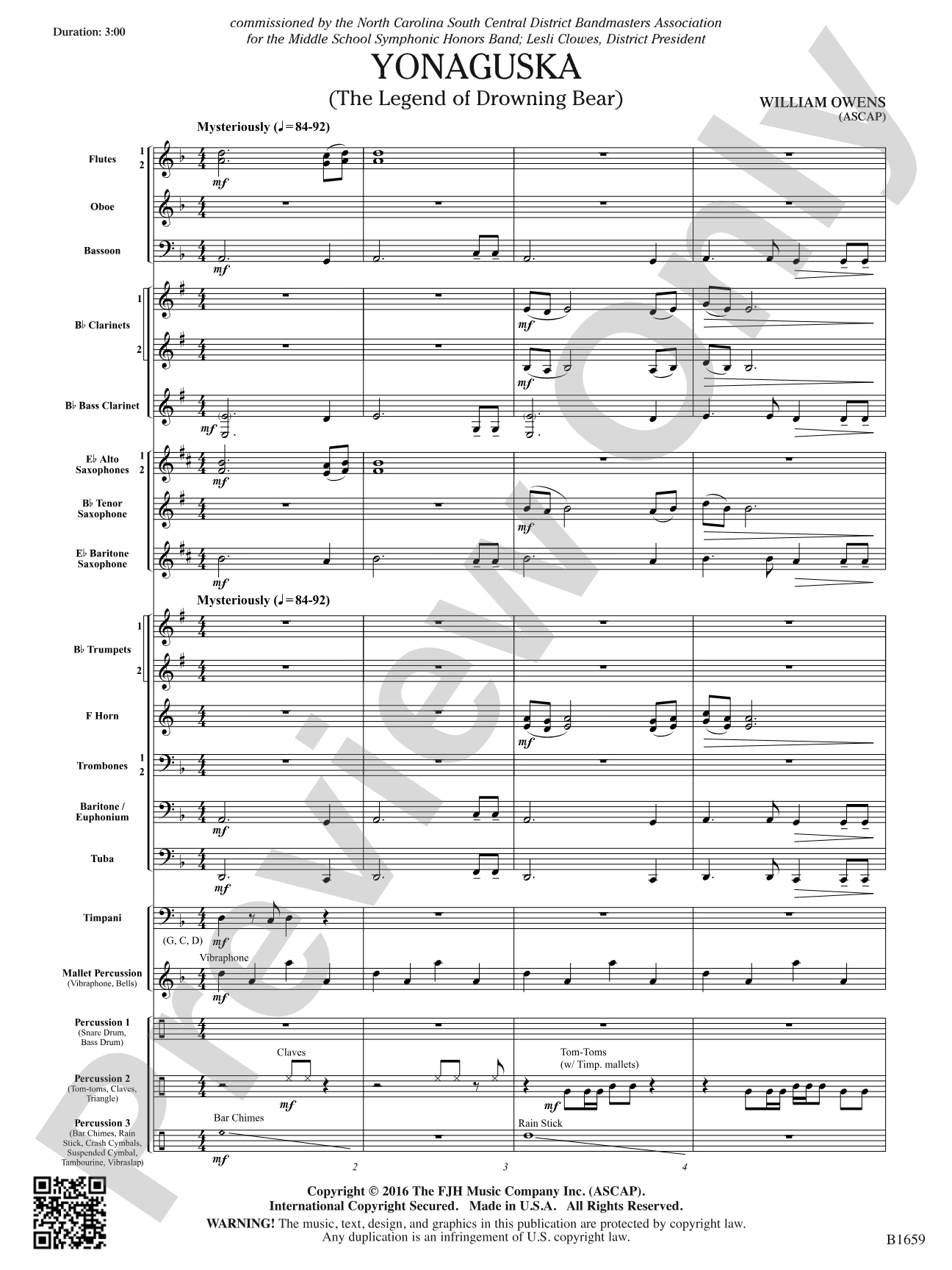 Yonaguska: Concert Band Conductor Score & Parts