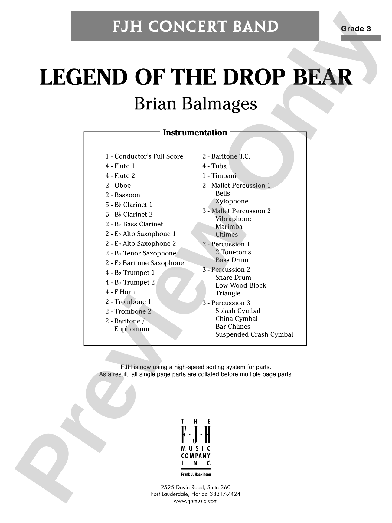 Legend of the Drop Bear: Concert Band Conductor Score & Parts