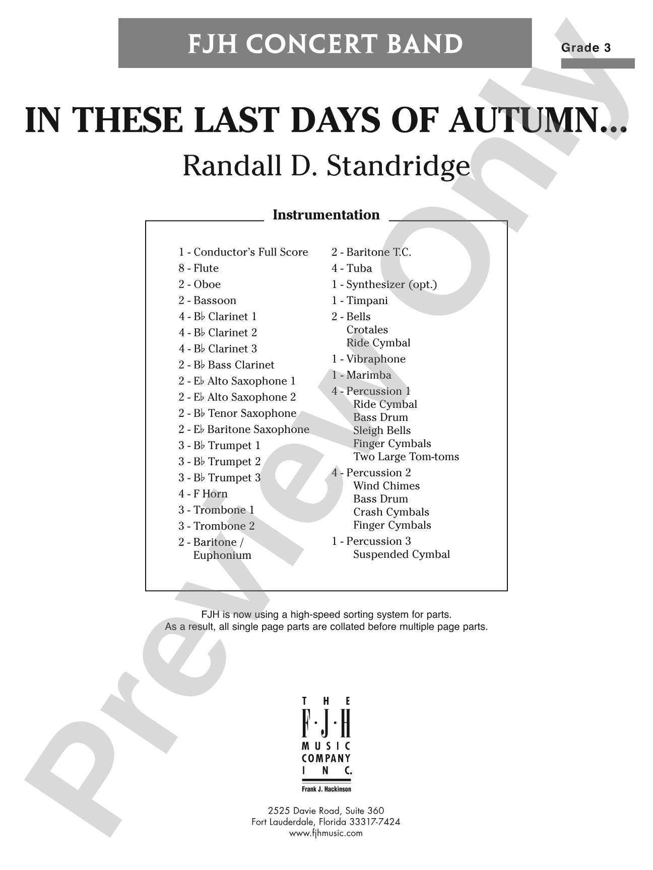In These Last Day of Autumn...: Concert Band Conductor Score & Parts