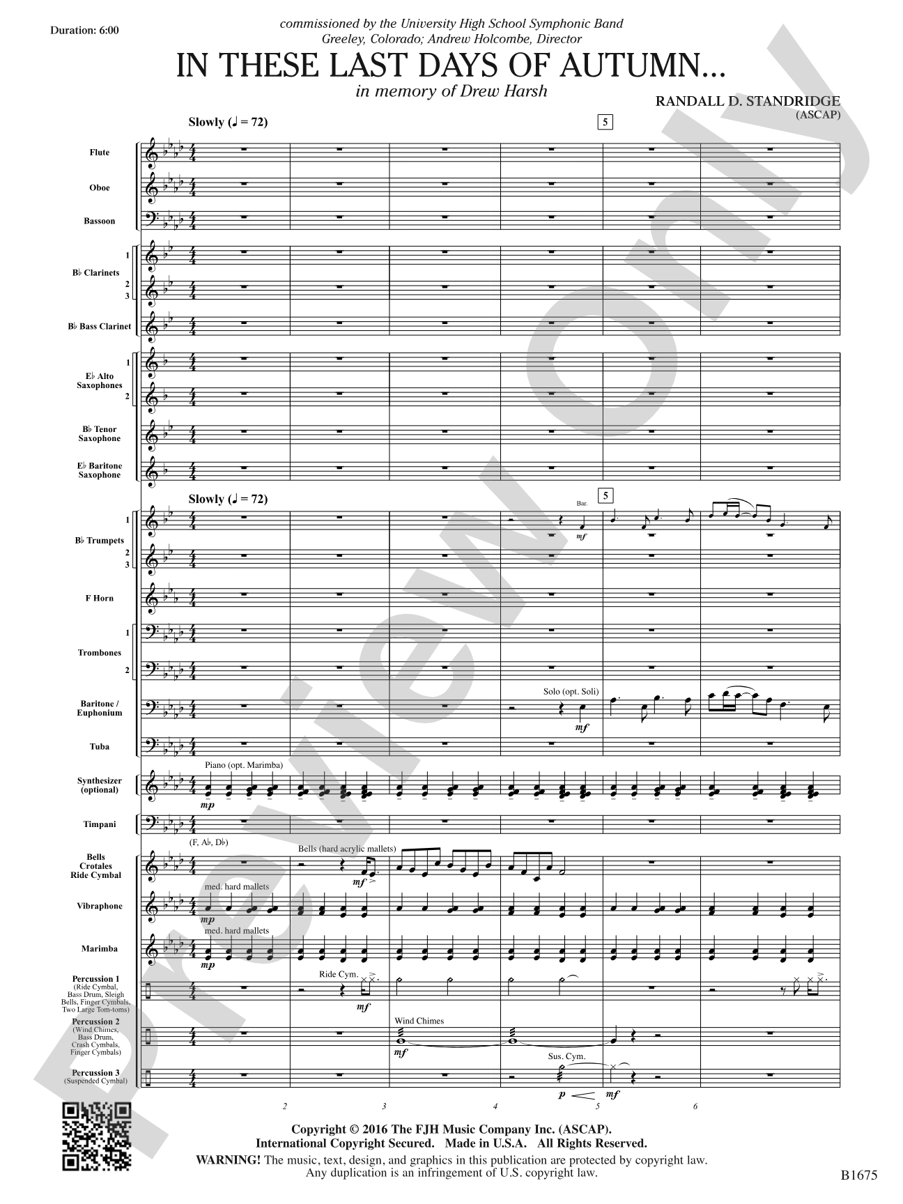 In These Last Day of Autumn...: Concert Band Conductor Score & Parts