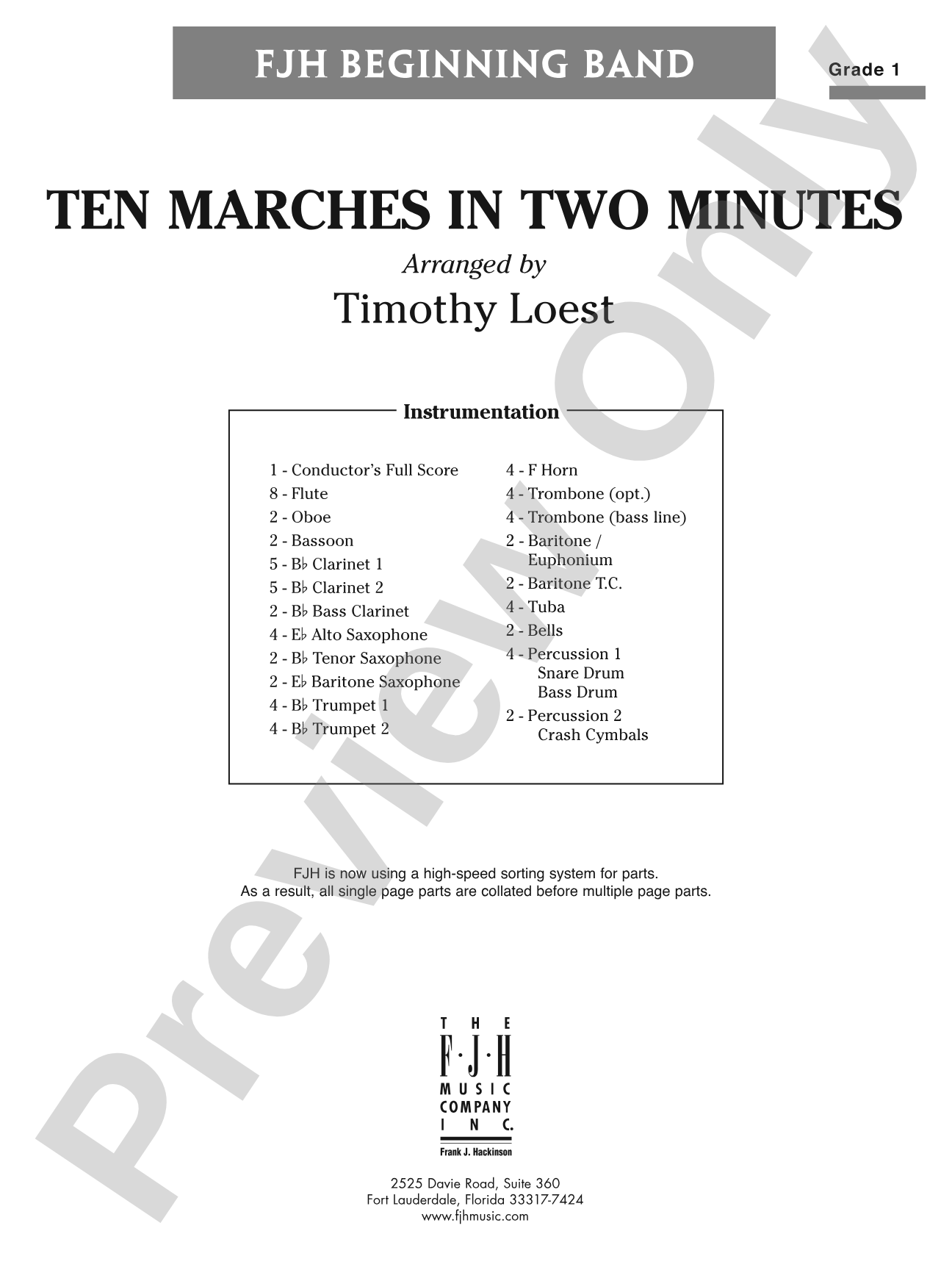 Ten Marches in Two Minutes: Concert Band Conductor Score & Parts