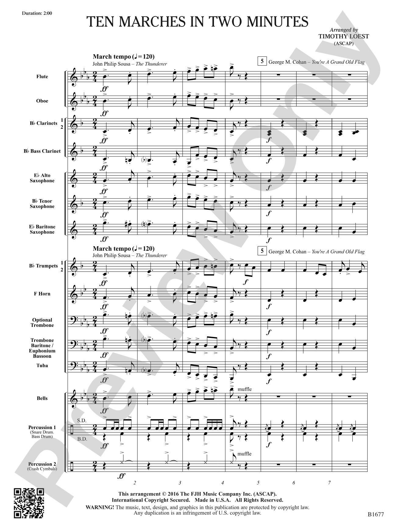 Ten Marches in Two Minutes: Concert Band Conductor Score & Parts