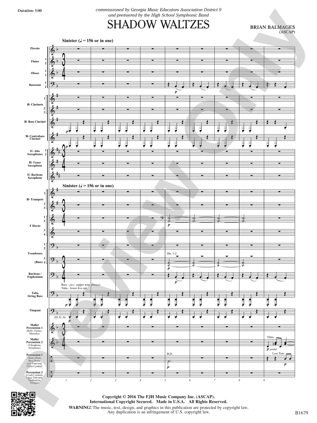 Shadow Waltzes: Concert Band Conductor Score & Parts