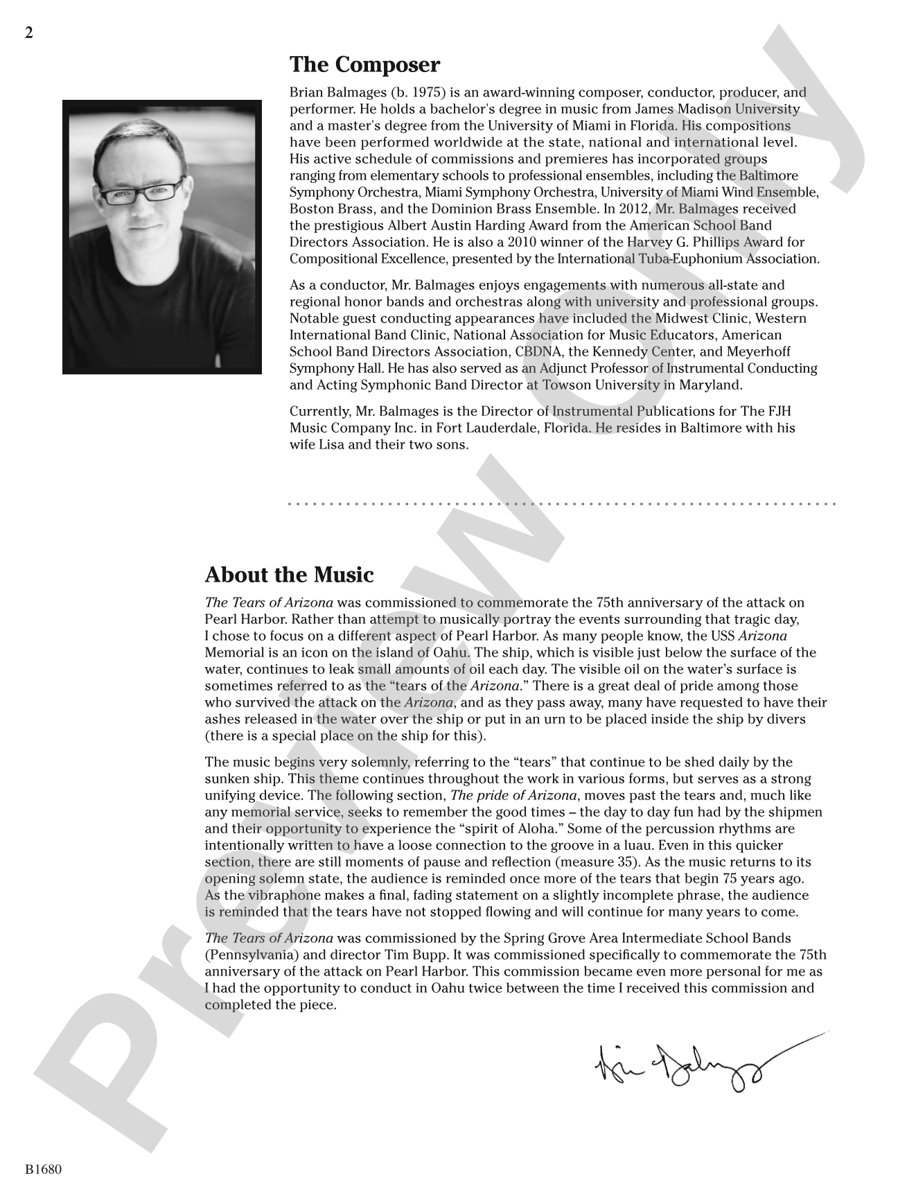 The Tears of Arizona: Concert Band Conductor Score & Parts