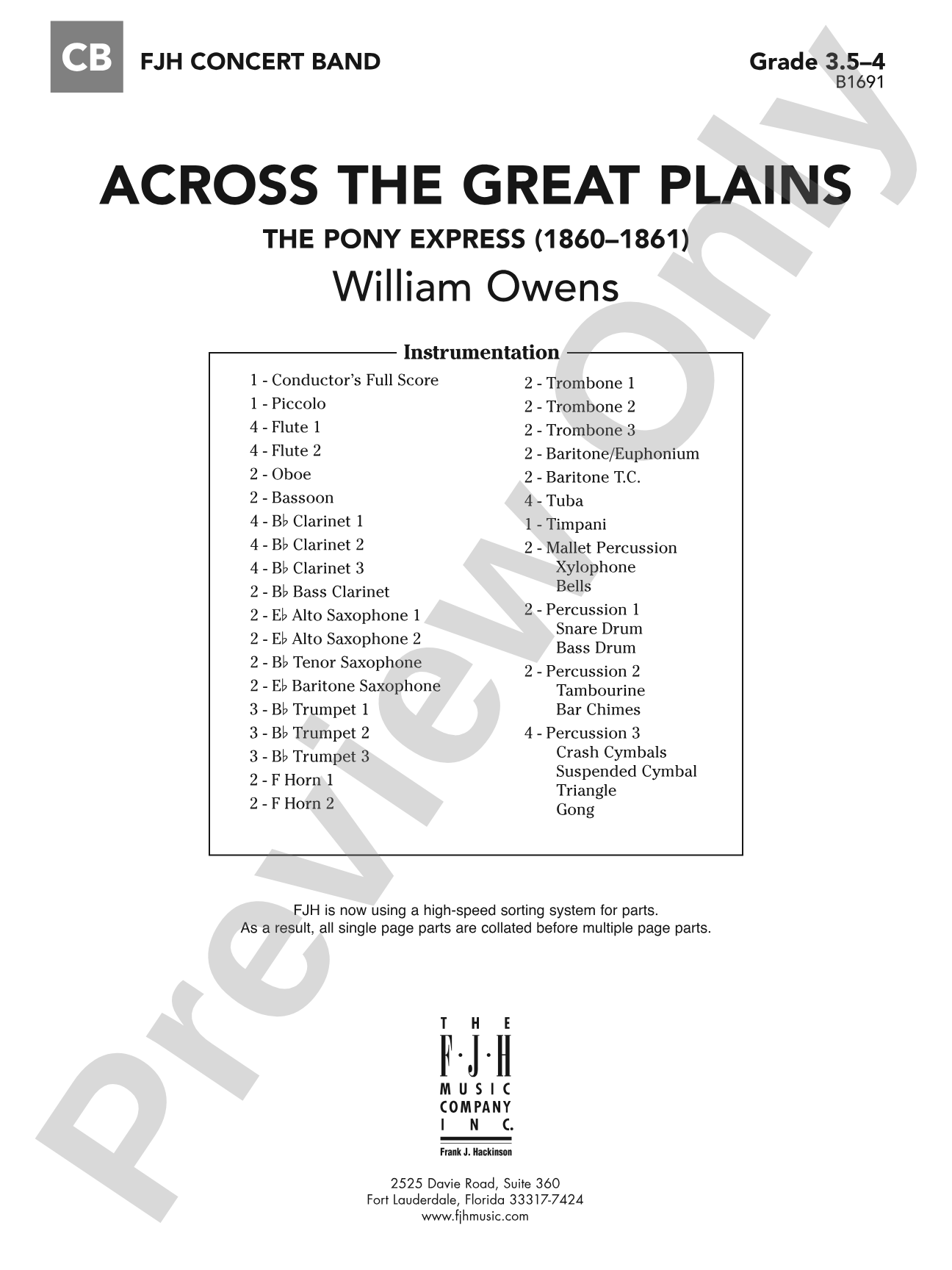 Across The Great Plains: Concert Band Conductor Score & Parts