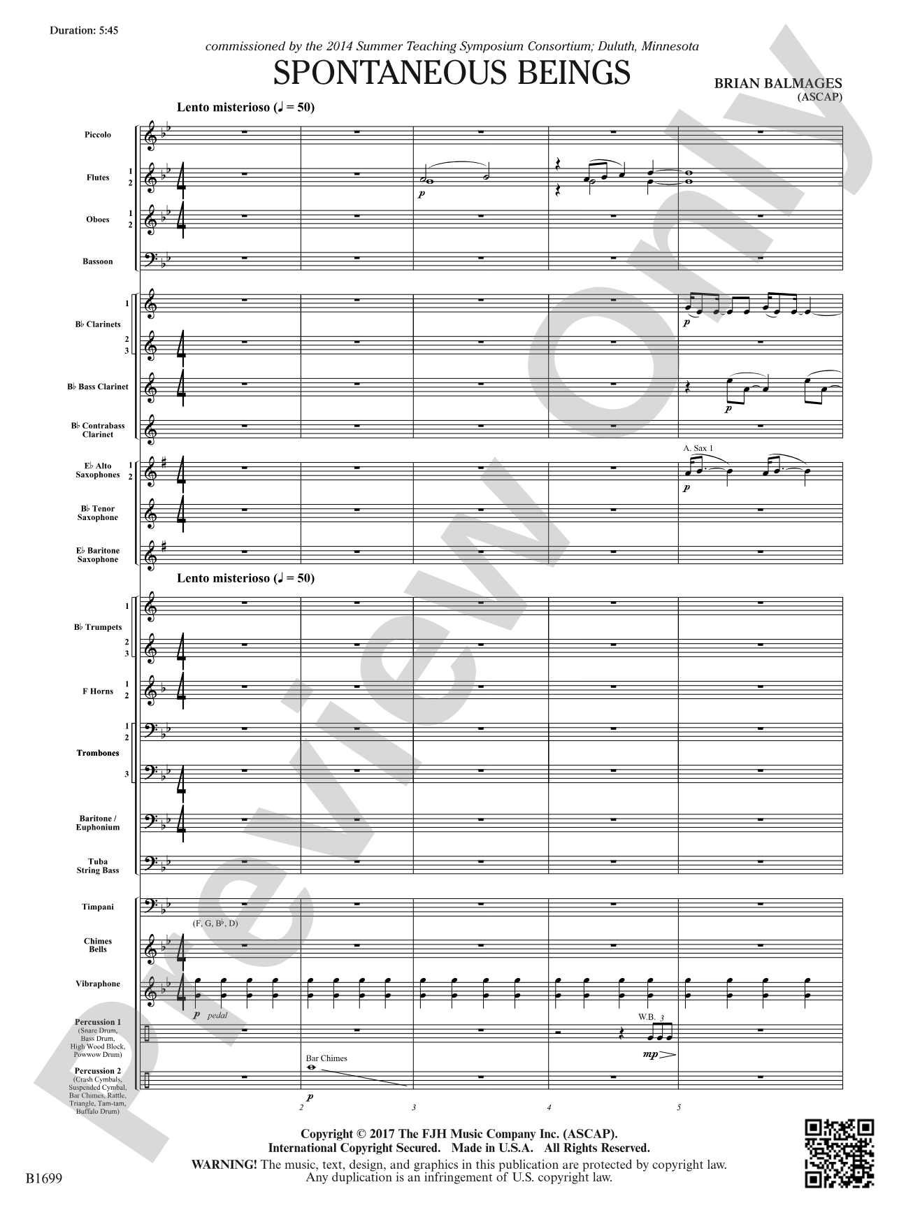 Spontaneous Beings: Concert Band Conductor Score & Parts