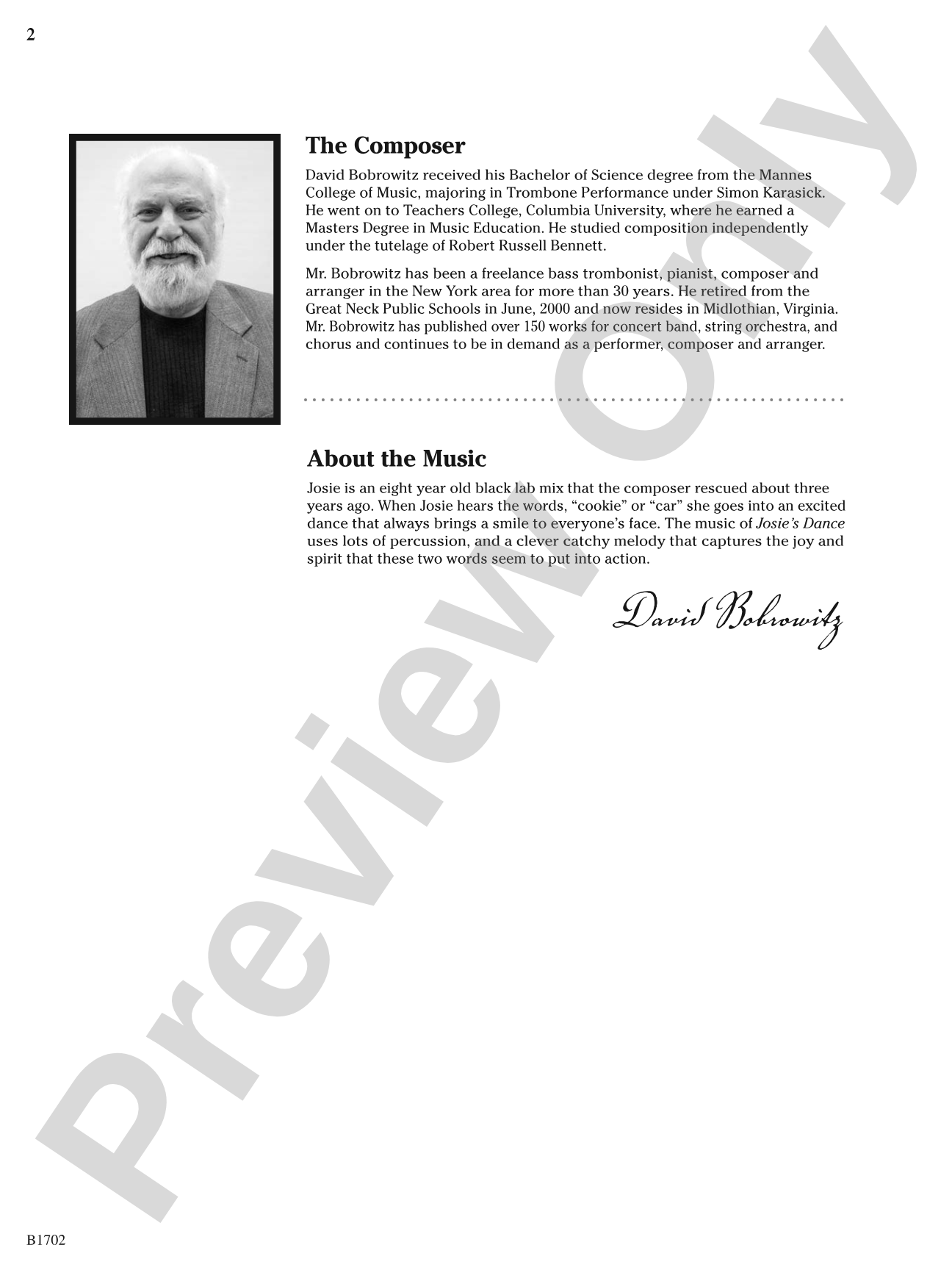 Josie's Dance: Concert Band Conductor Score & Parts