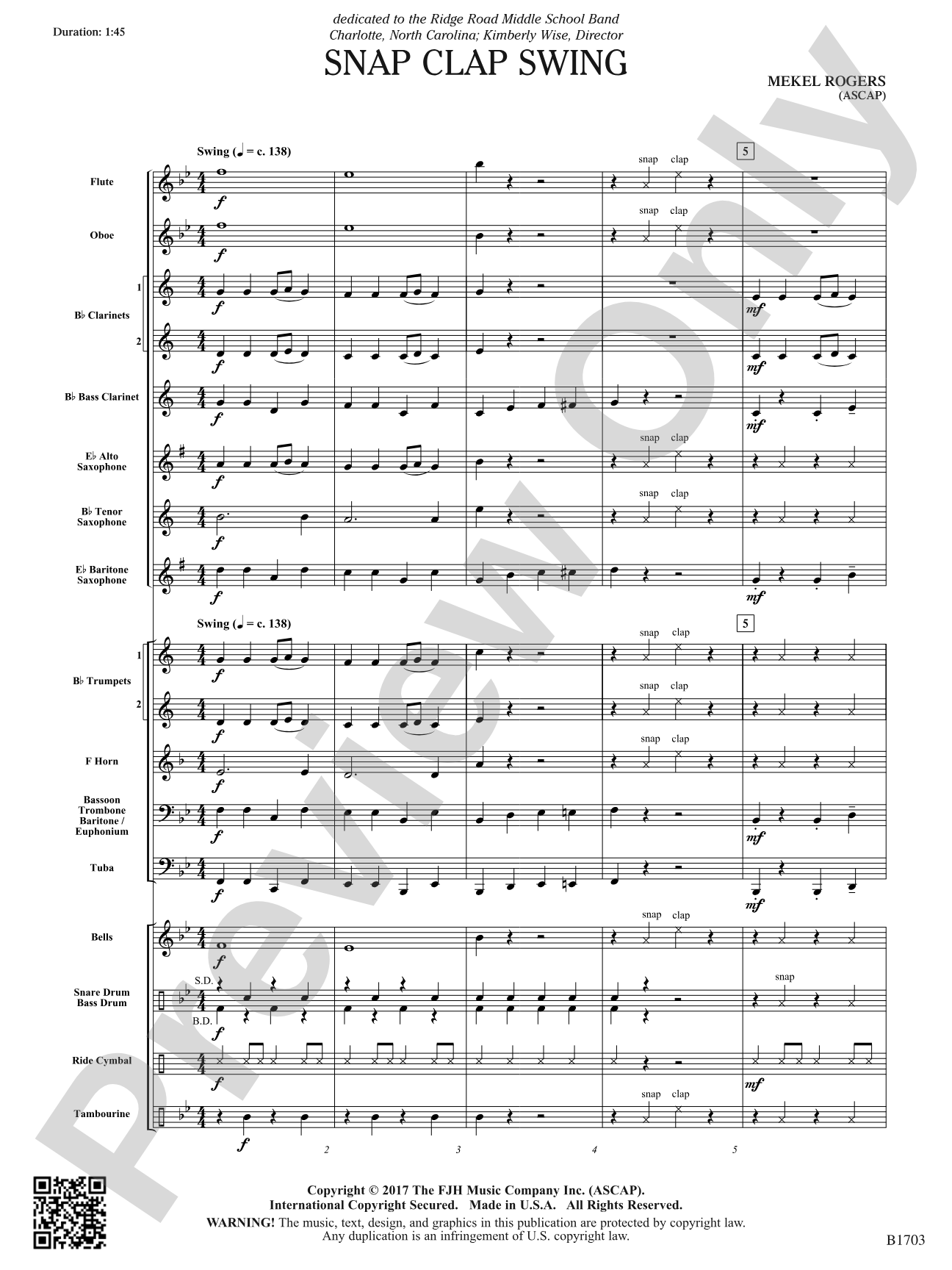 Snap Clap Swing: Concert Band Conductor Score & Parts