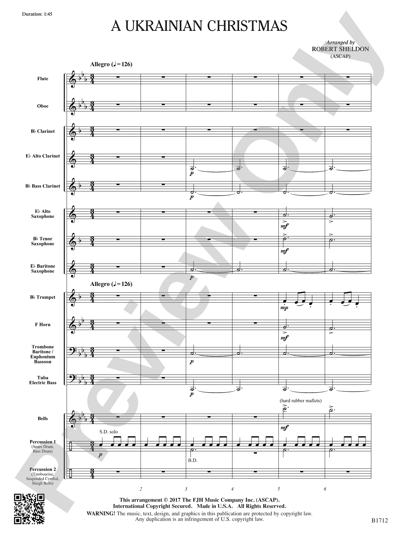 A Ukrainian Christmas: Concert Band Conductor Score & Parts