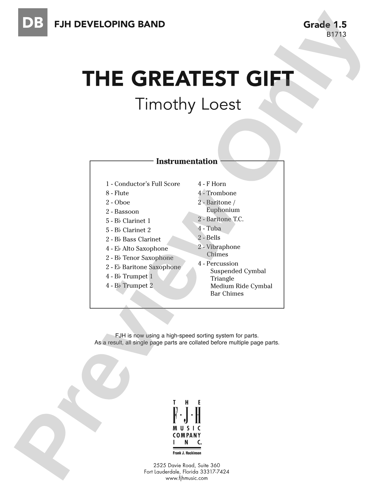 The Greatest Gift: Concert Band Conductor Score & Parts