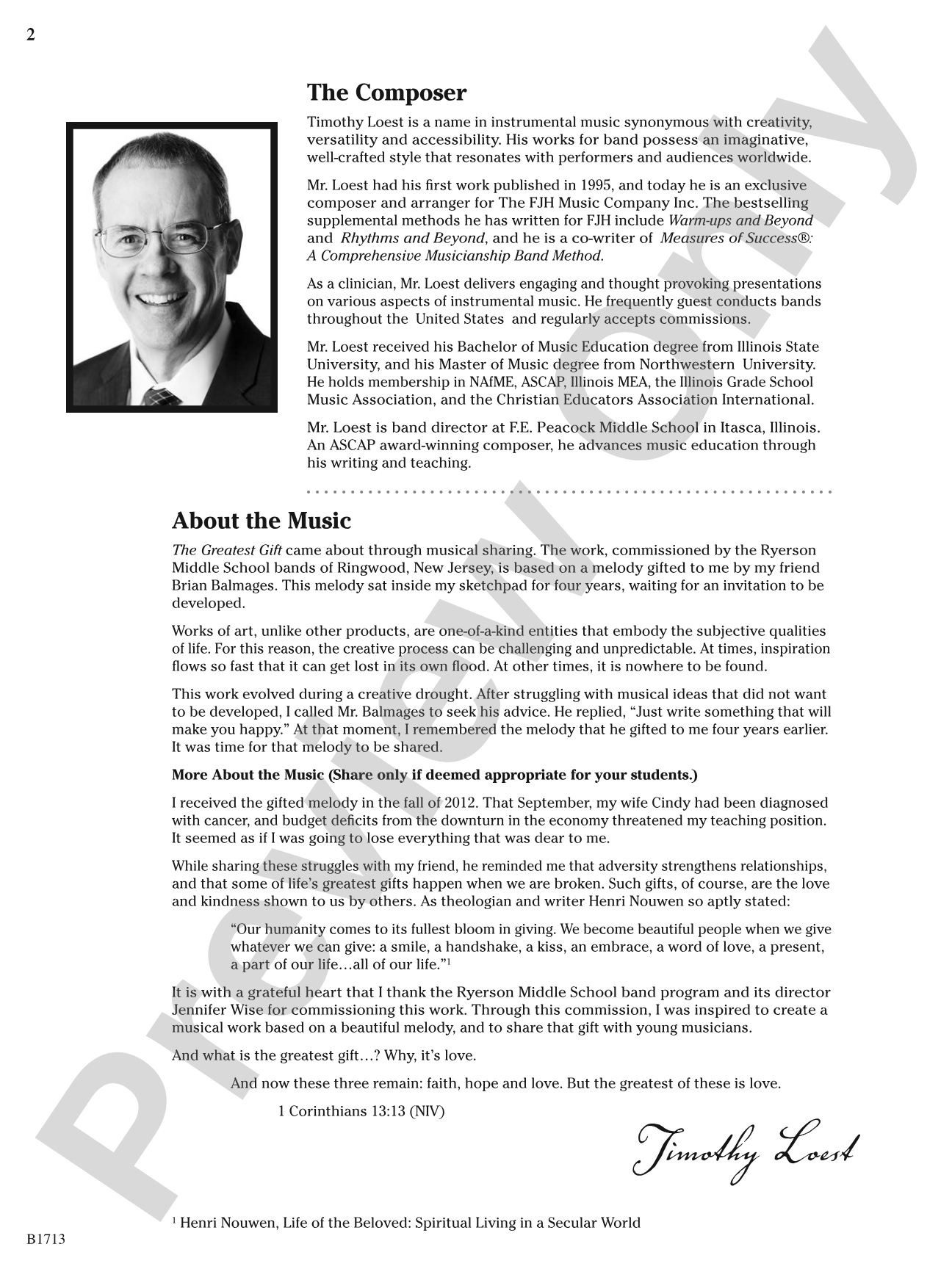 The Greatest Gift: Concert Band Conductor Score & Parts