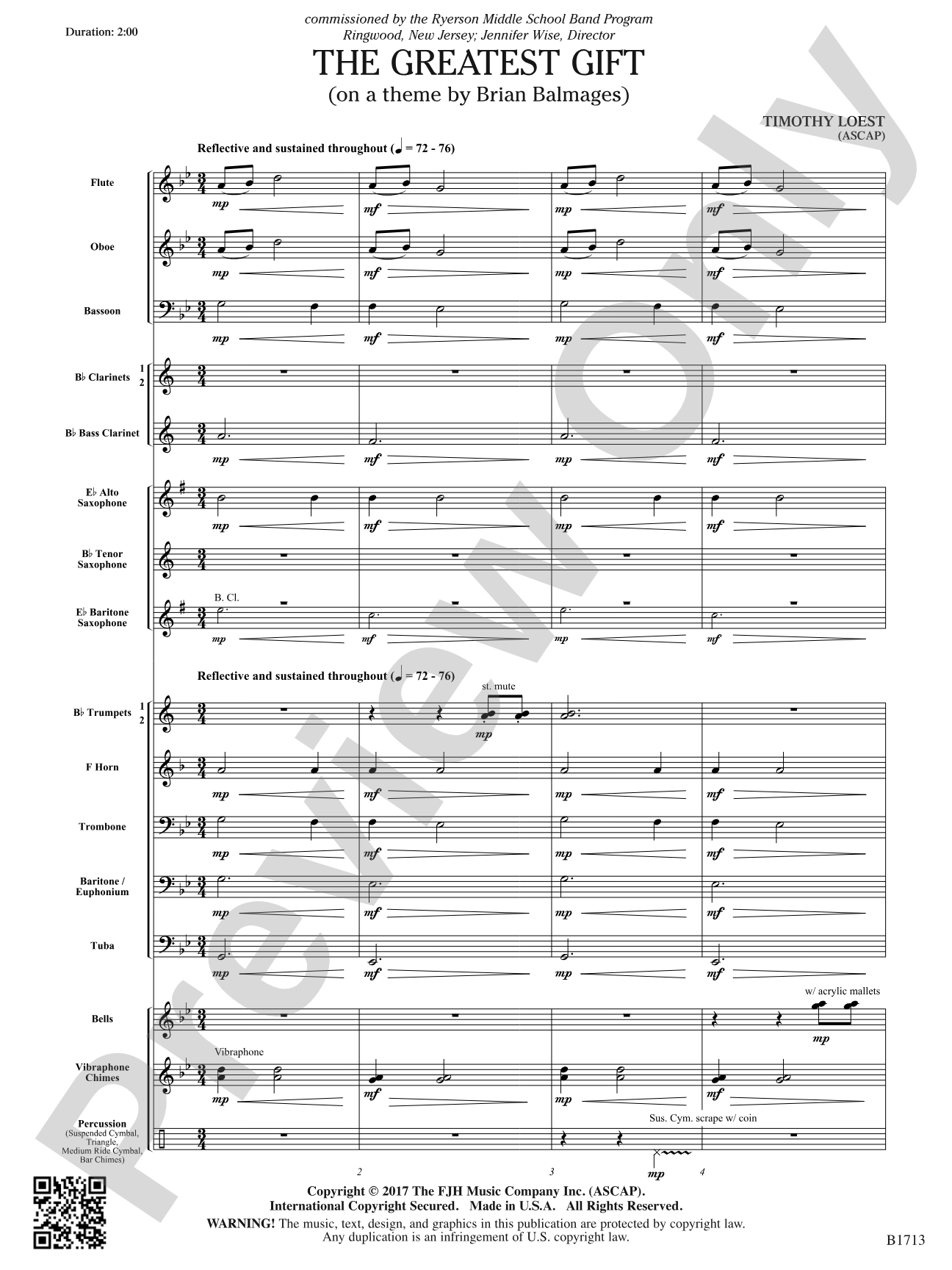 The Greatest Gift: Concert Band Conductor Score & Parts