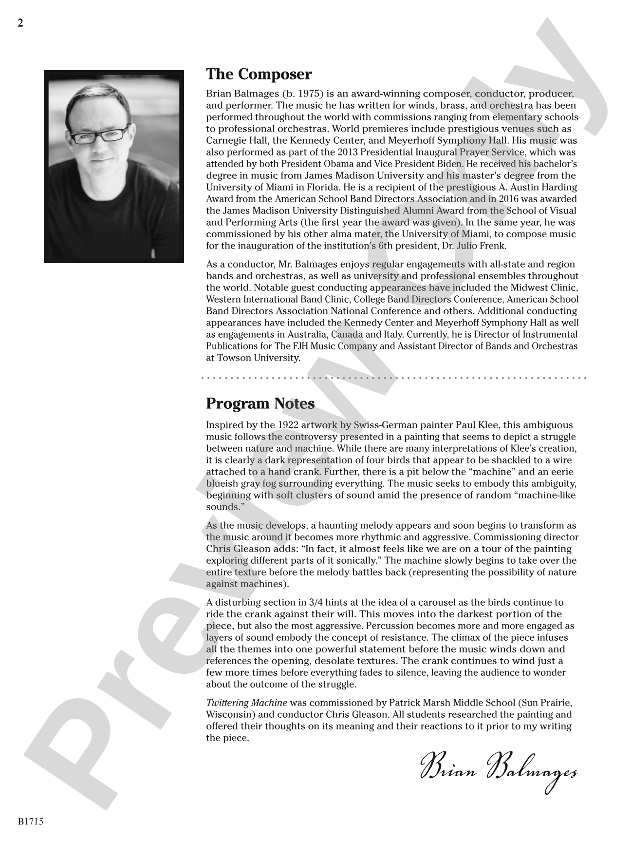Twittering Machine: Concert Band Conductor Score & Parts