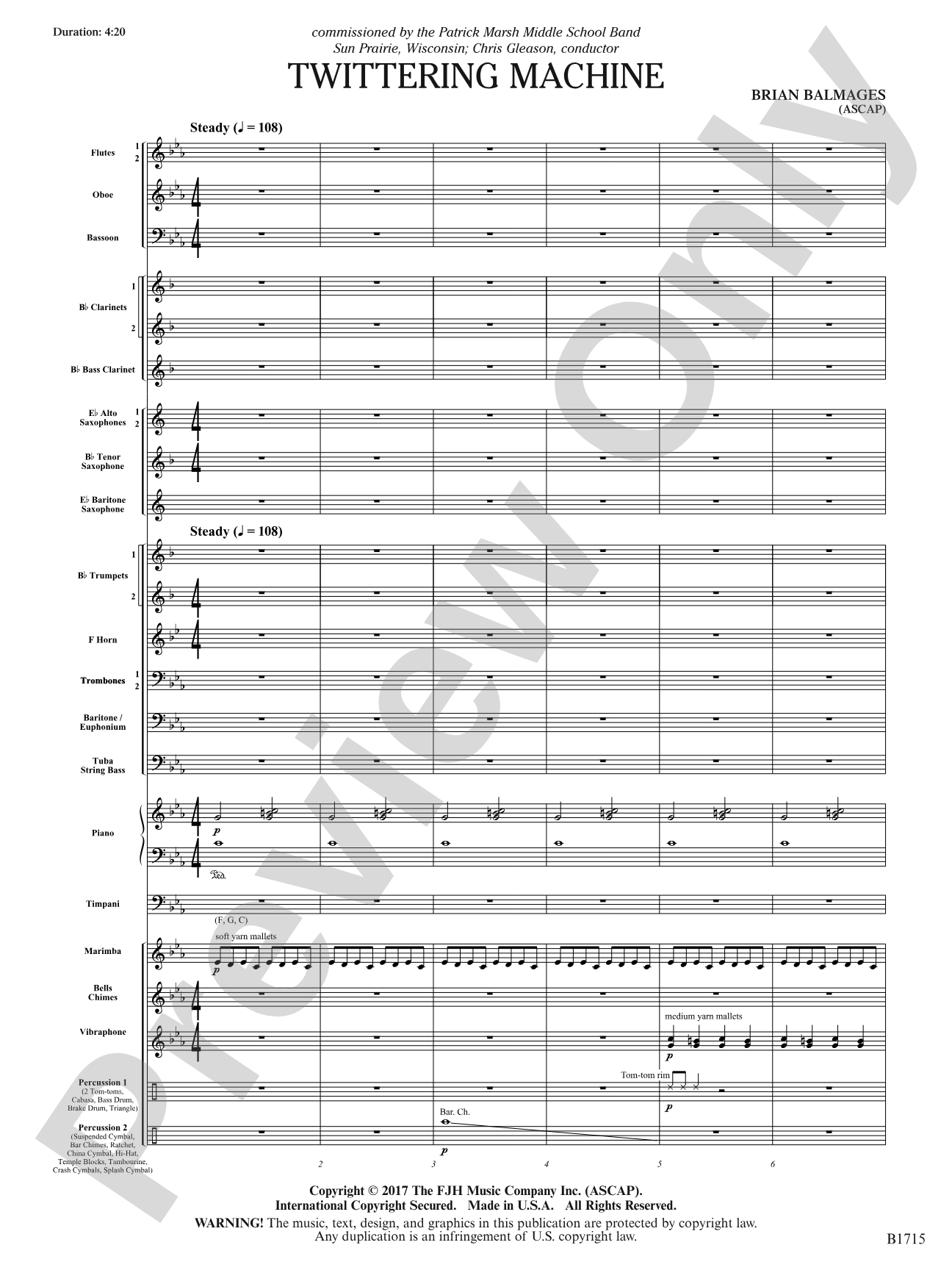 Twittering Machine: Concert Band Conductor Score & Parts