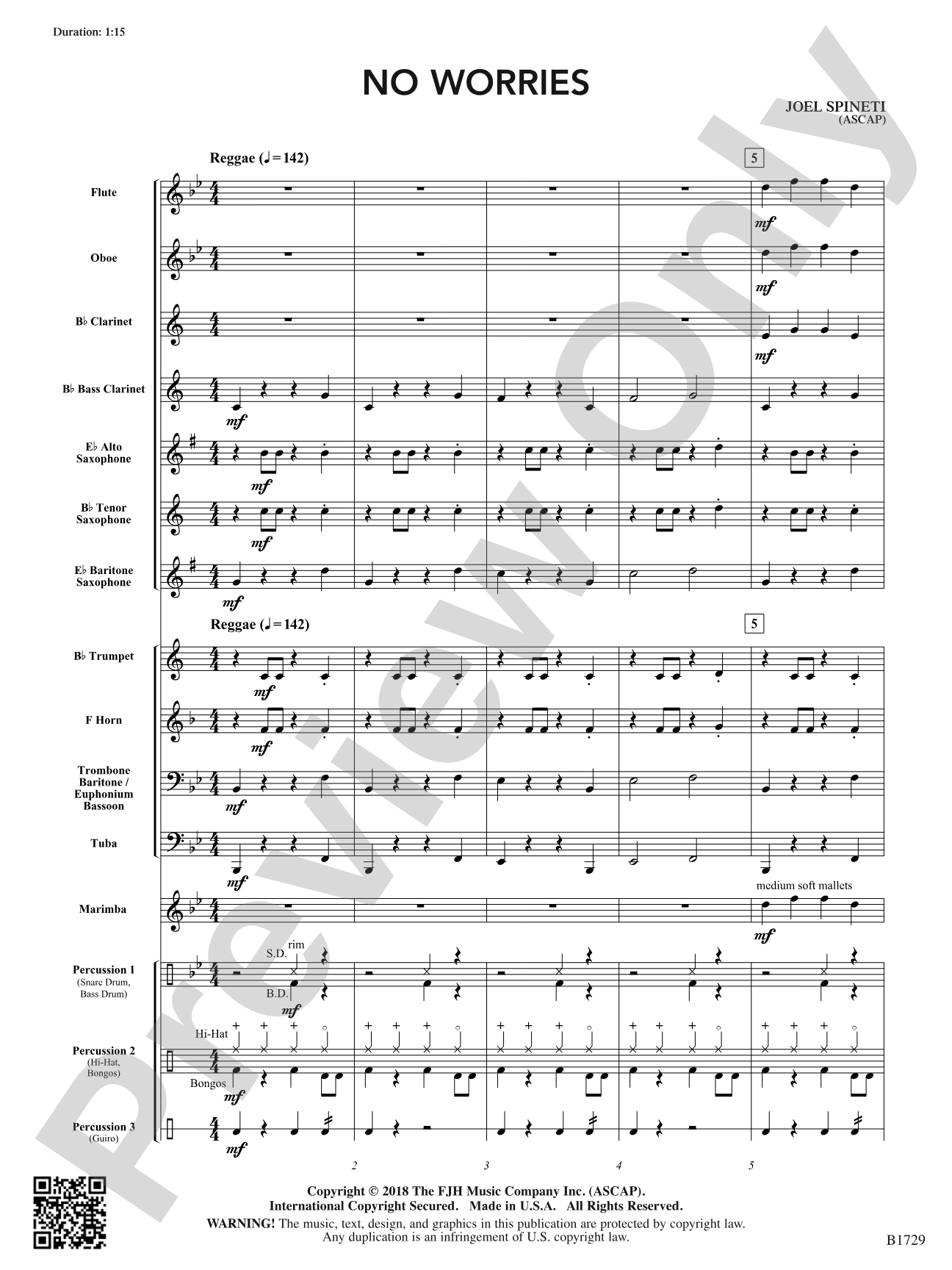 No Worries: Concert Band Conductor Score & Parts