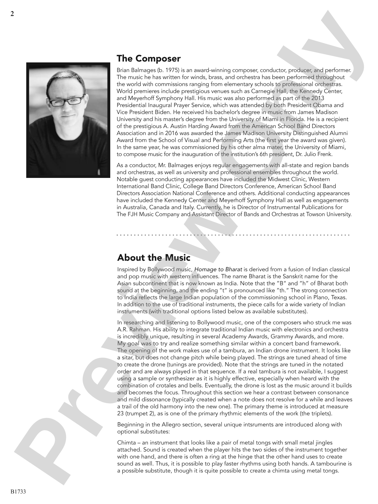Homage to Bharat: Concert Band Conductor Score & Parts