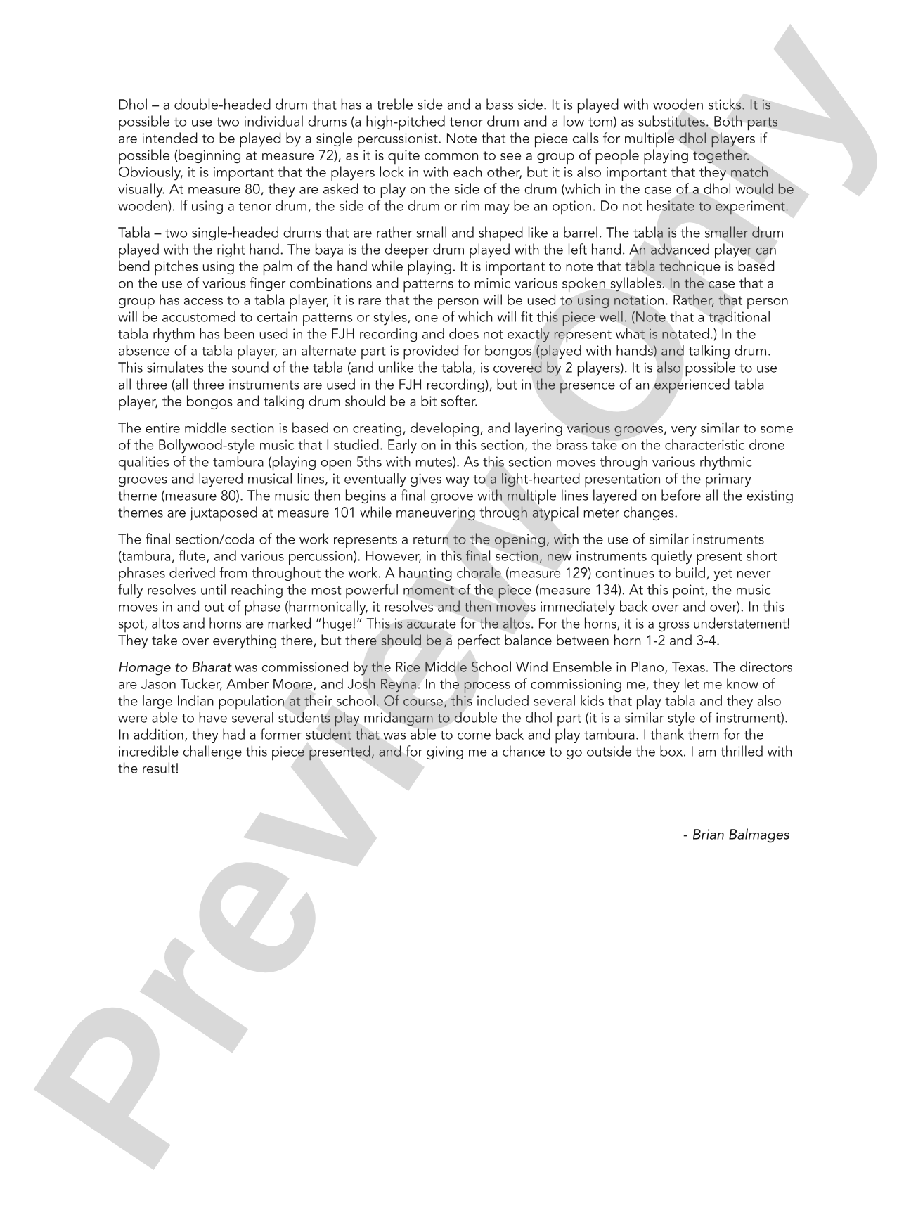 Homage to Bharat: Concert Band Conductor Score & Parts