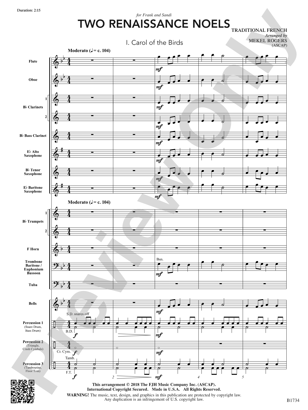 Two Renaissance Noels: Concert Band Conductor Score & Parts