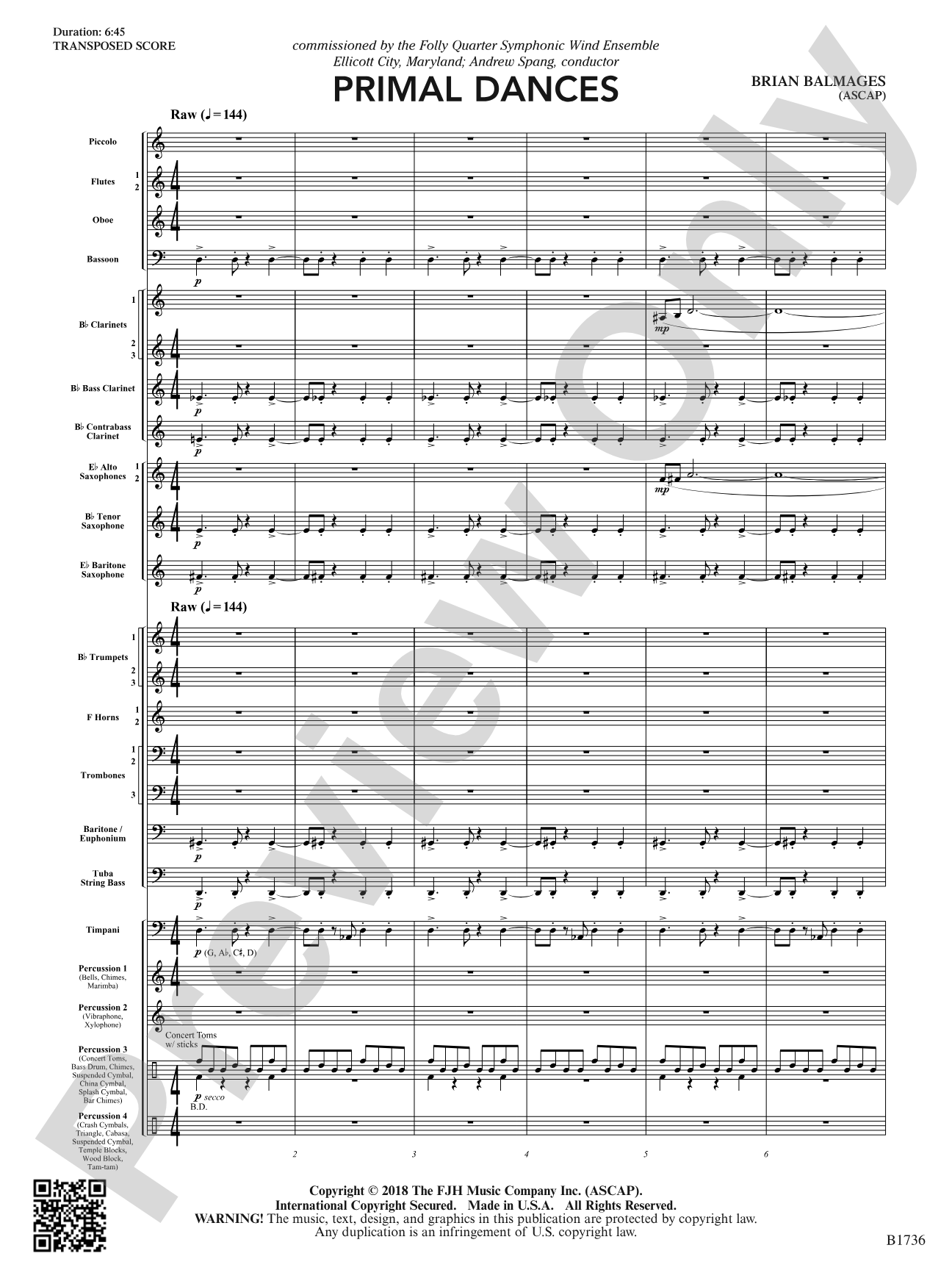 Primal Dances: Concert Band Conductor Score & Parts