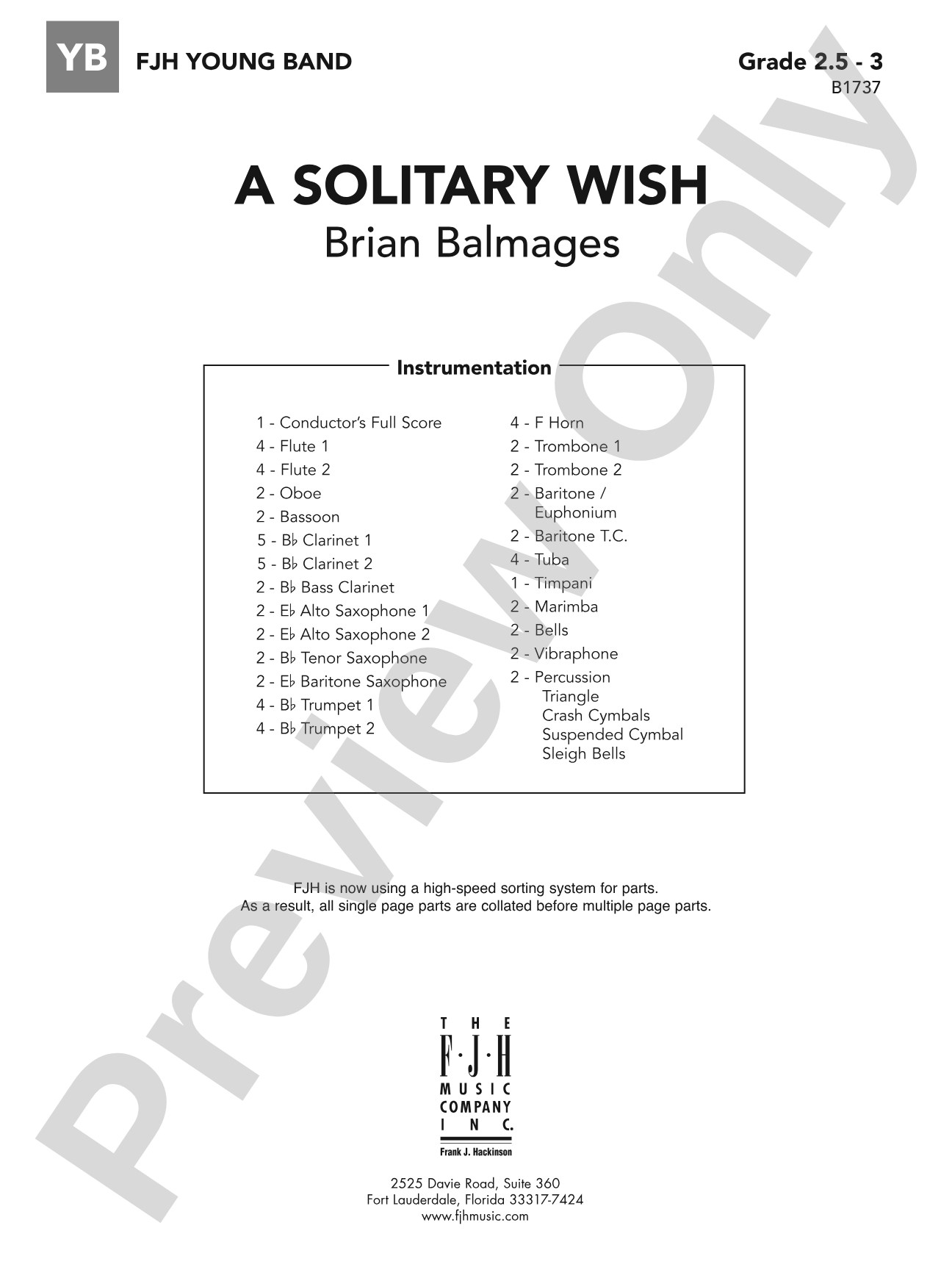 A Solitary Wish: Concert Band Conductor Score & Parts