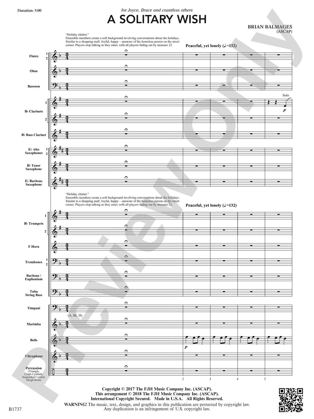 A Solitary Wish: Concert Band Conductor Score & Parts