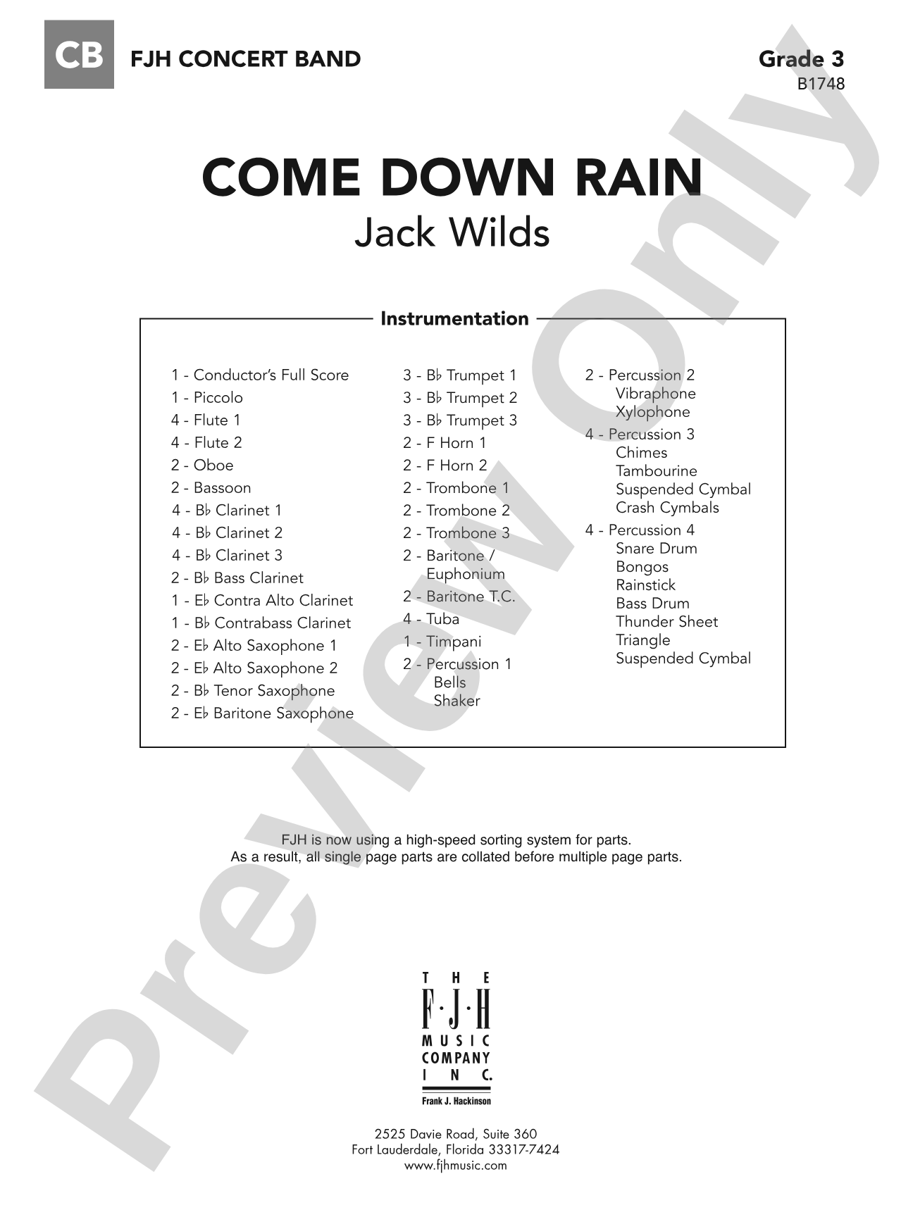 Come Down Rain: Score
