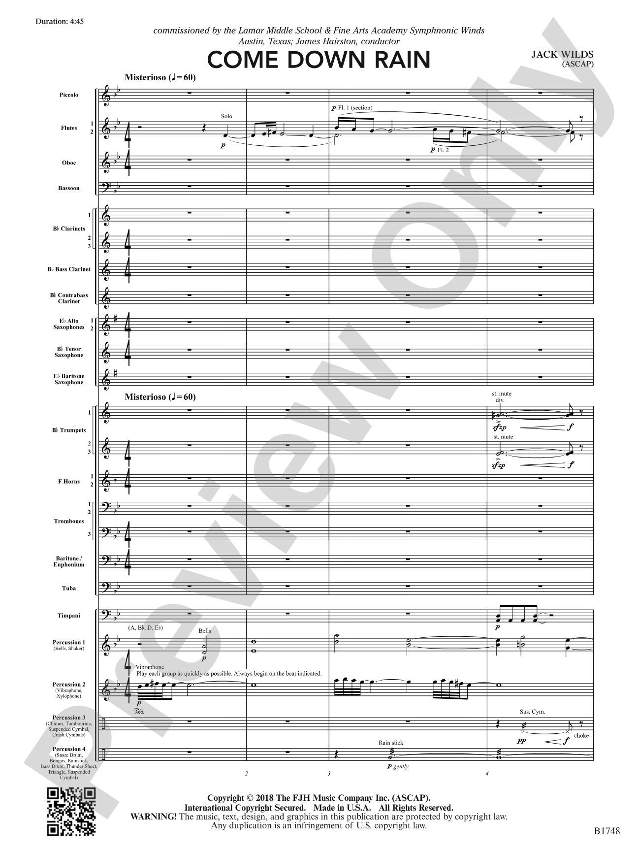 Come Down Rain: Score