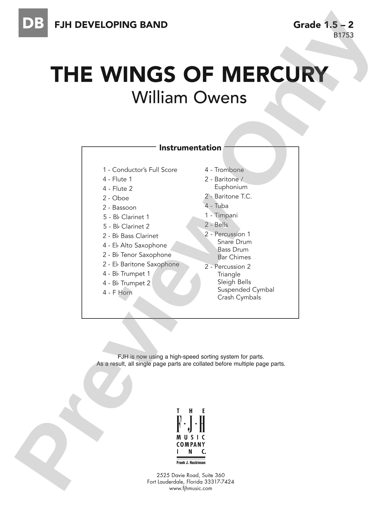 The Wings of Mercury: Concert Band Conductor Score & Parts
