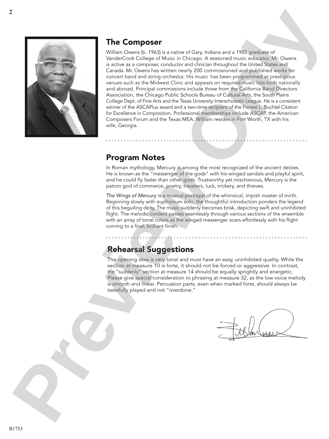 The Wings of Mercury: Concert Band Conductor Score & Parts