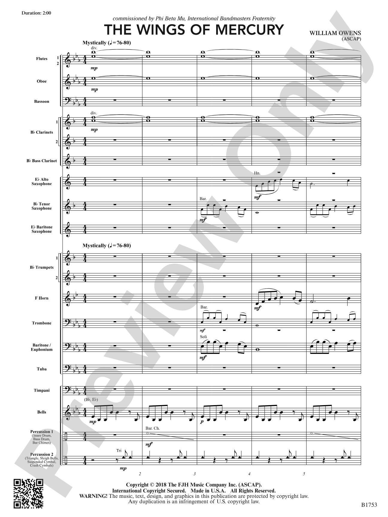 The Wings of Mercury: Concert Band Conductor Score & Parts